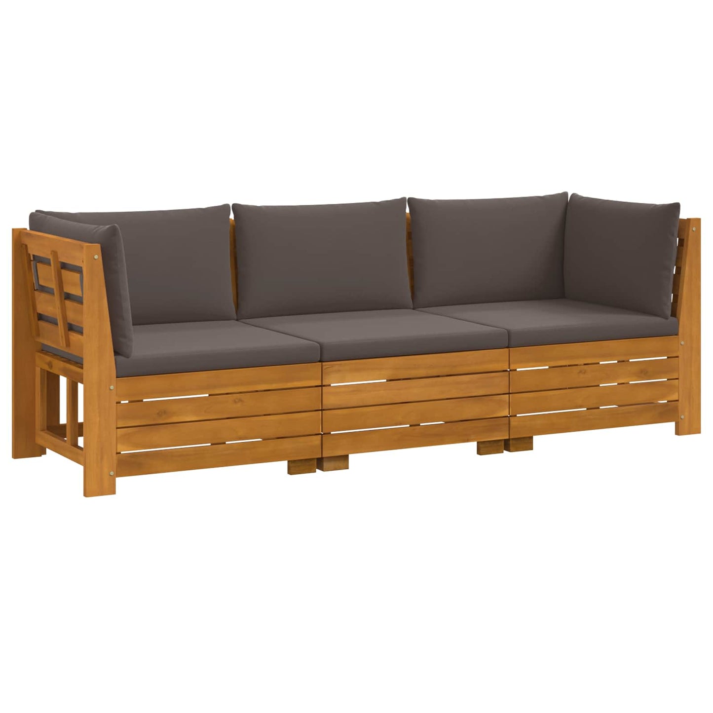 Outdoor-Sofagarnitur mit Kissen 3 Stück Braun Massivholz Akazie