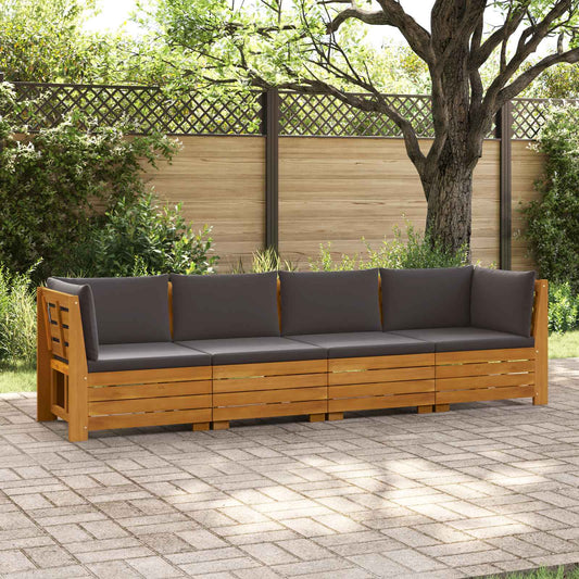 Outdoor-Sofagarnitur mit Kissen 4 Stück Braun Massivholz Akazie