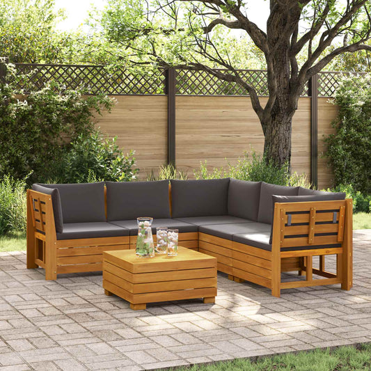 Outdoor-Sofagarnitur mit Kissen 6 Stück Braun Massivholz Akazie