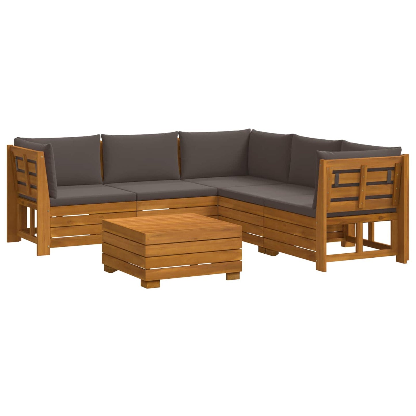 Outdoor-Sofagarnitur mit Kissen 6 Stück Braun Massivholz Akazie