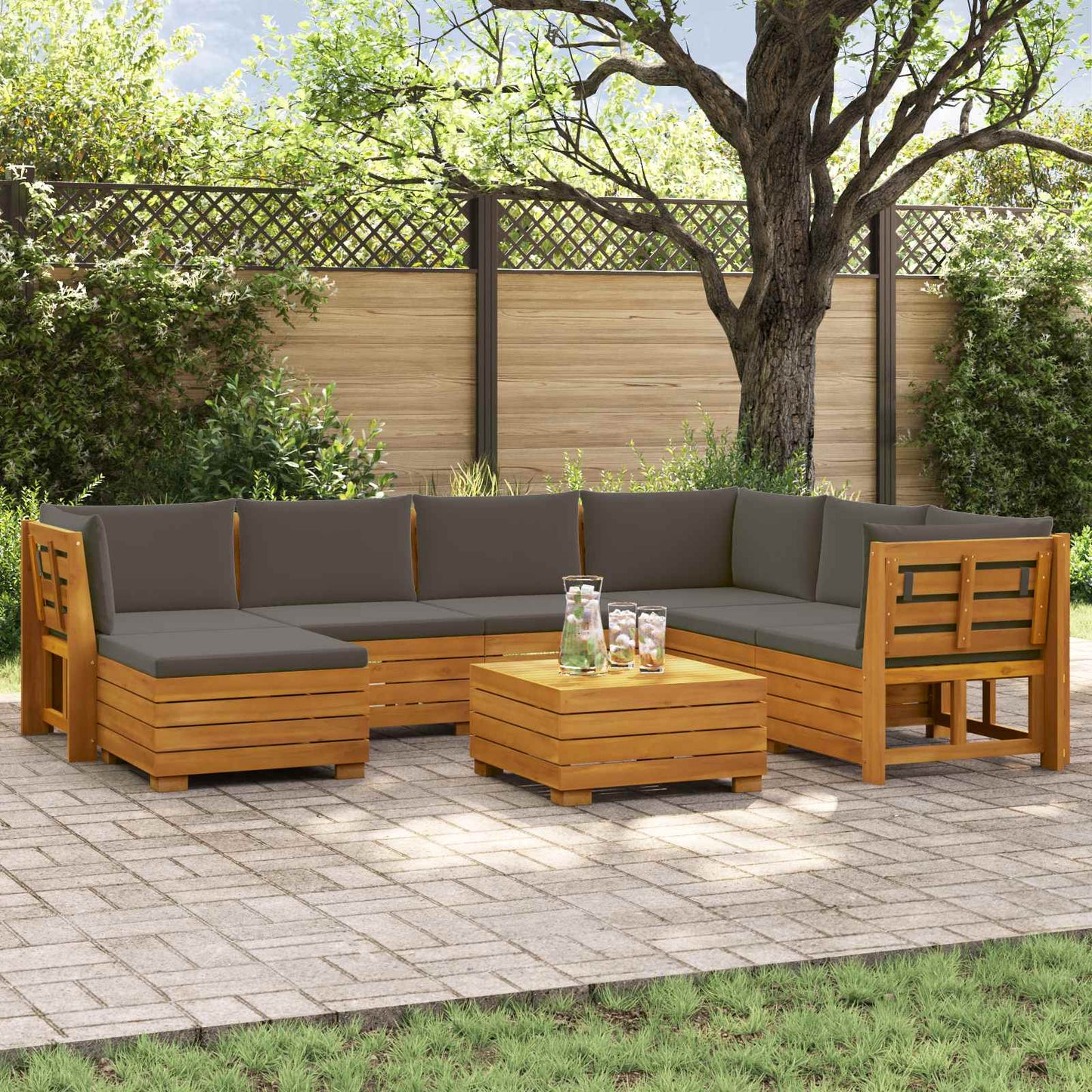 Outdoor-Sofagarnitur mit Kissen 8 Stück Braun Massivholz Akazie