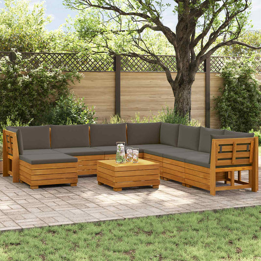 Outdoor-Sofagarnitur mit Kissen 9 Stück Braun Massivholz Akazie