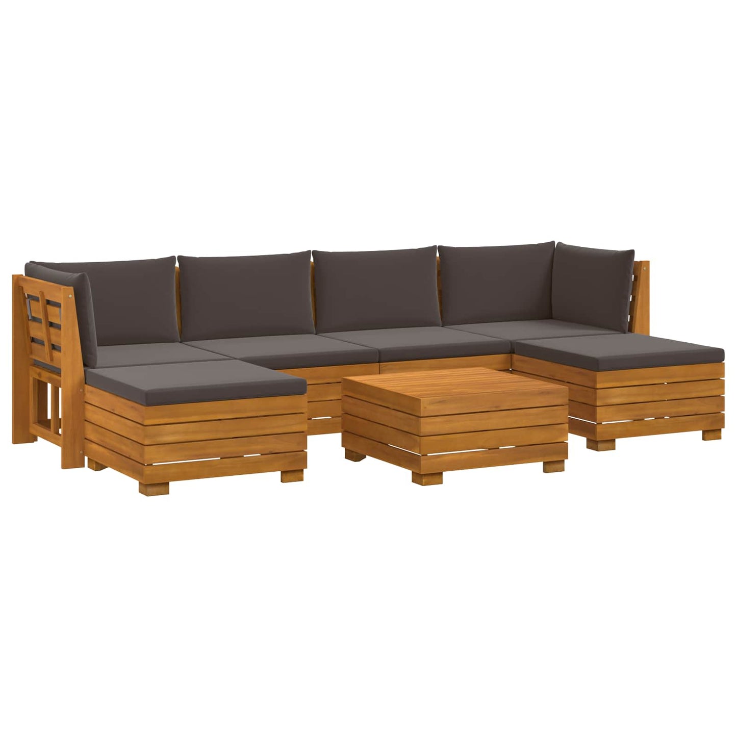 Outdoor-Sofagarnitur mit Kissen 7 Stück Braun Massivholz Akazie