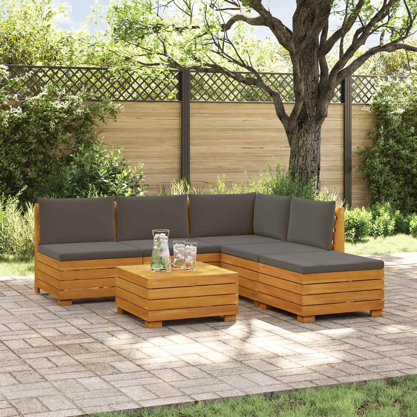 Outdoor-Sofagarnitur mit Kissen 6 Stück Braun Massivholz Akazie