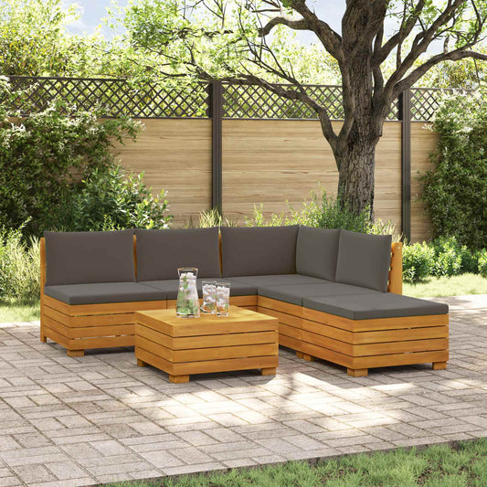 Outdoor-Sofagarnitur mit Kissen 6 Stück Braun Massivholz Akazie