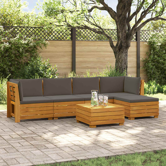 Outdoor-Sofagarnitur mit Kissen 6 Stück Braun Massivholz Akazie