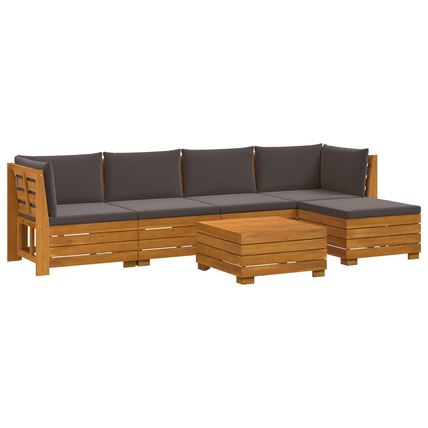 Outdoor-Sofagarnitur mit Kissen 6 Stück Braun Massivholz Akazie