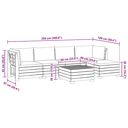 Outdoor-Sofagarnitur mit Kissen 6 Stück Braun Massivholz Akazie