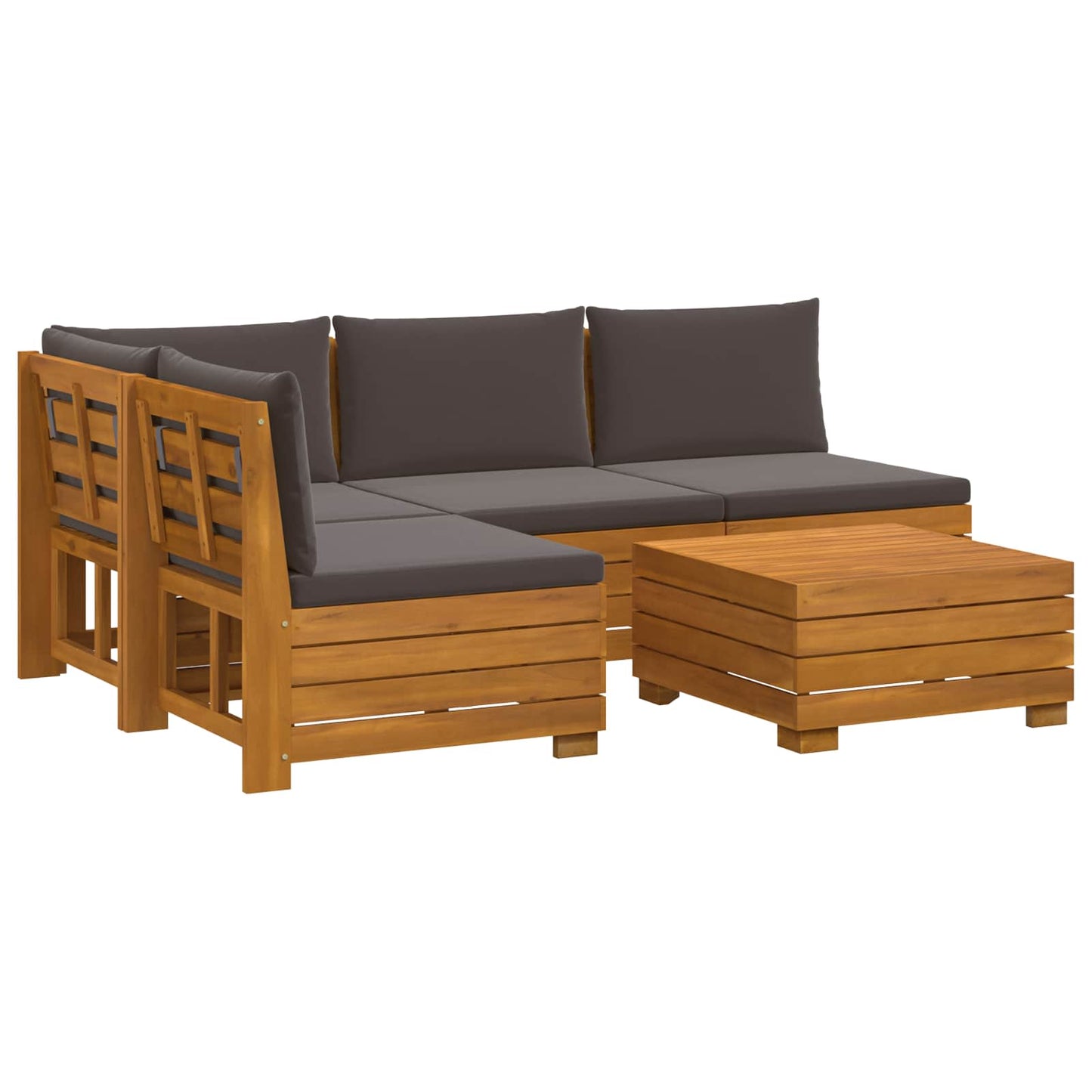 Outdoor-Sofagarnitur mit Kissen 5 Stück Braun Massivholz Akazie