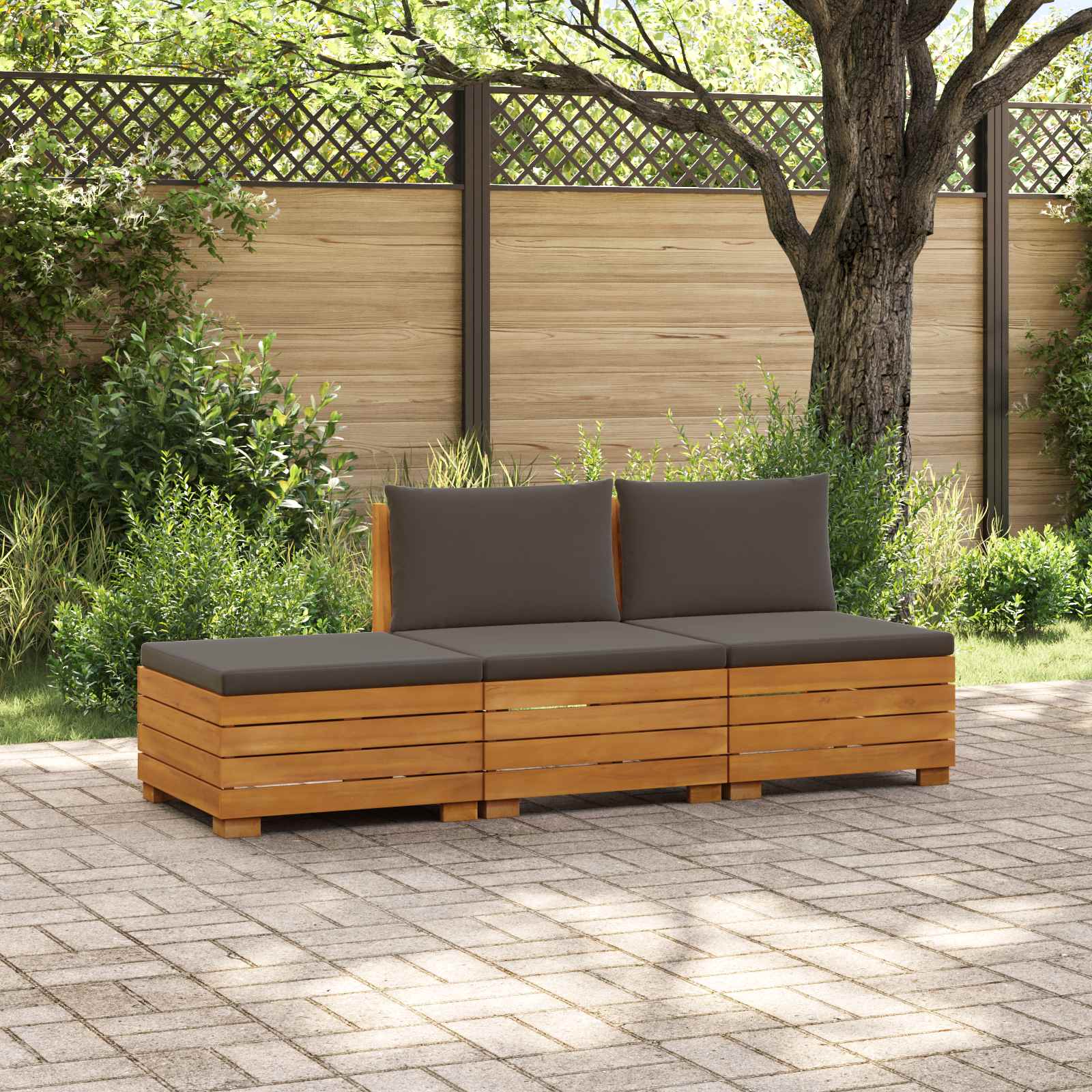 Outdoor-Sofagarnitur mit Kissen 3 Stück Braun Massivholz Akazie