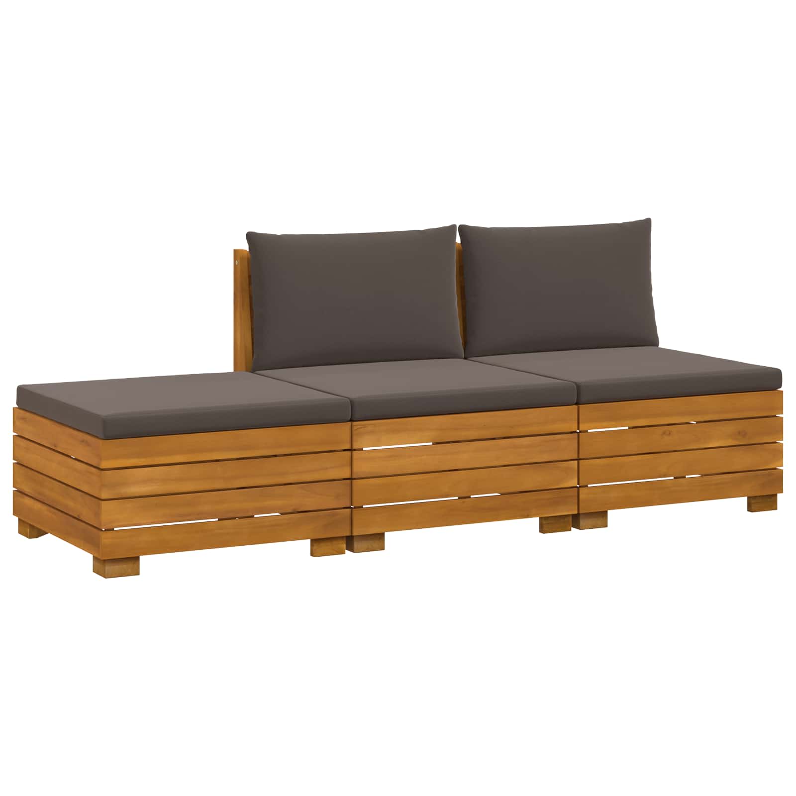 Outdoor-Sofagarnitur mit Kissen 3 Stück Braun Massivholz Akazie