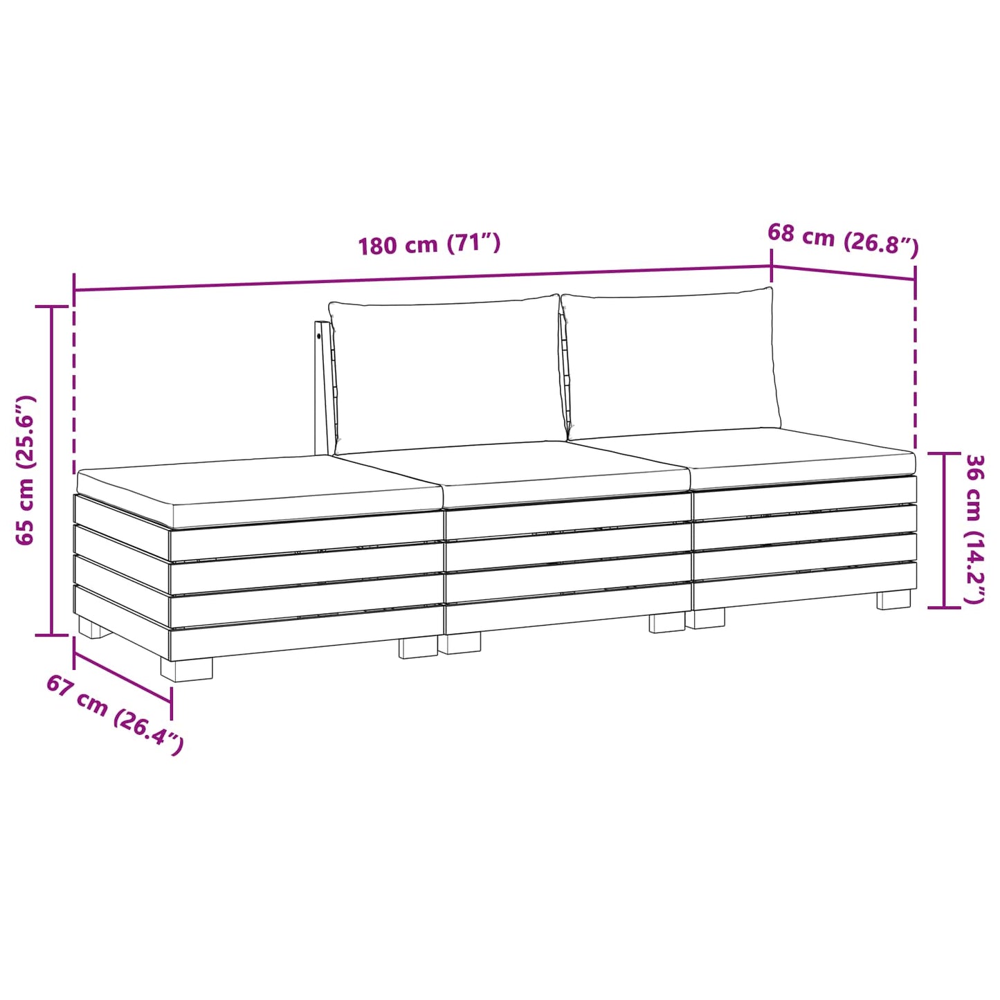 Outdoor-Sofagarnitur mit Kissen 3 Stück Braun Massivholz Akazie