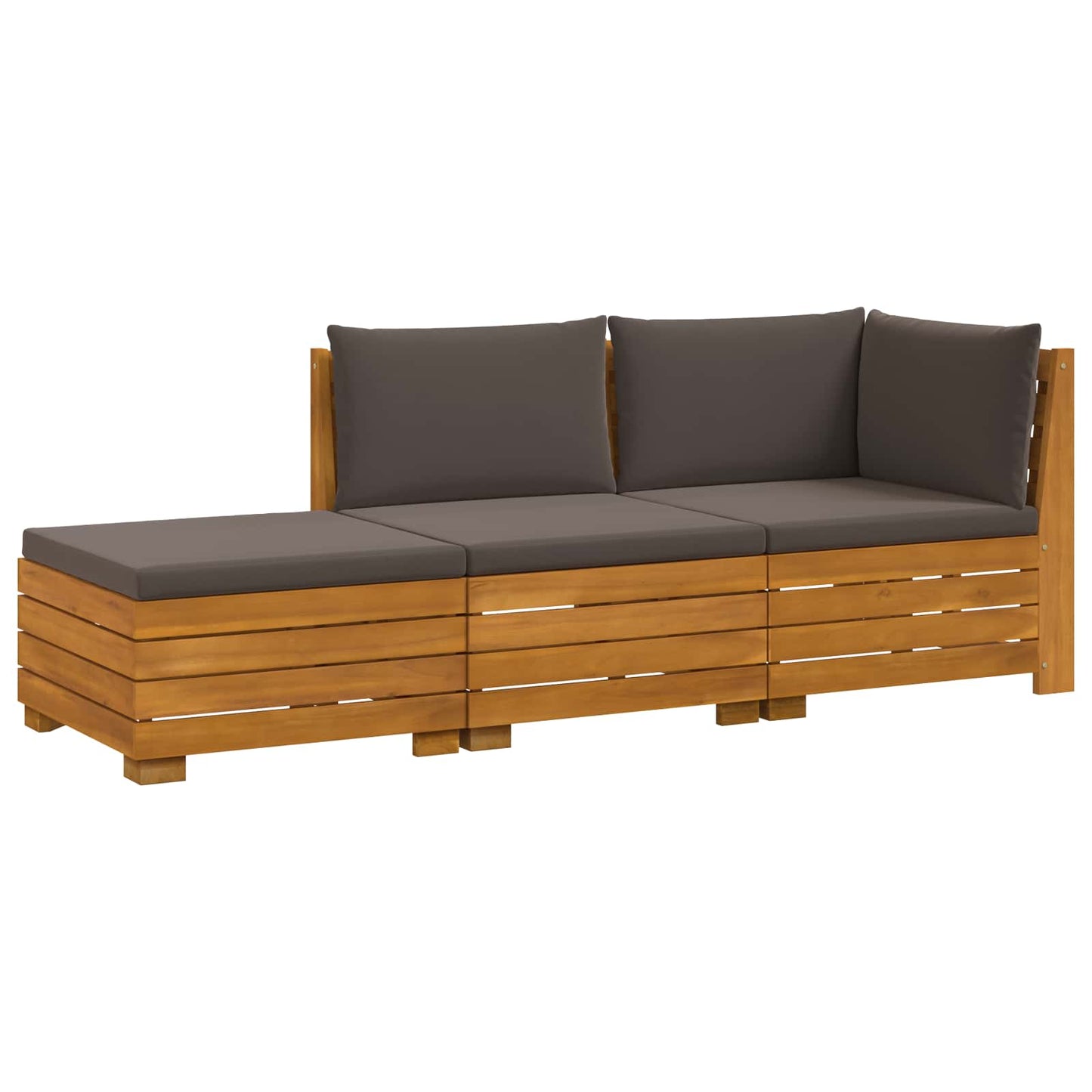 Outdoor-Sofagarnitur mit Kissen 3 Stück Braun Massivholz Akazie