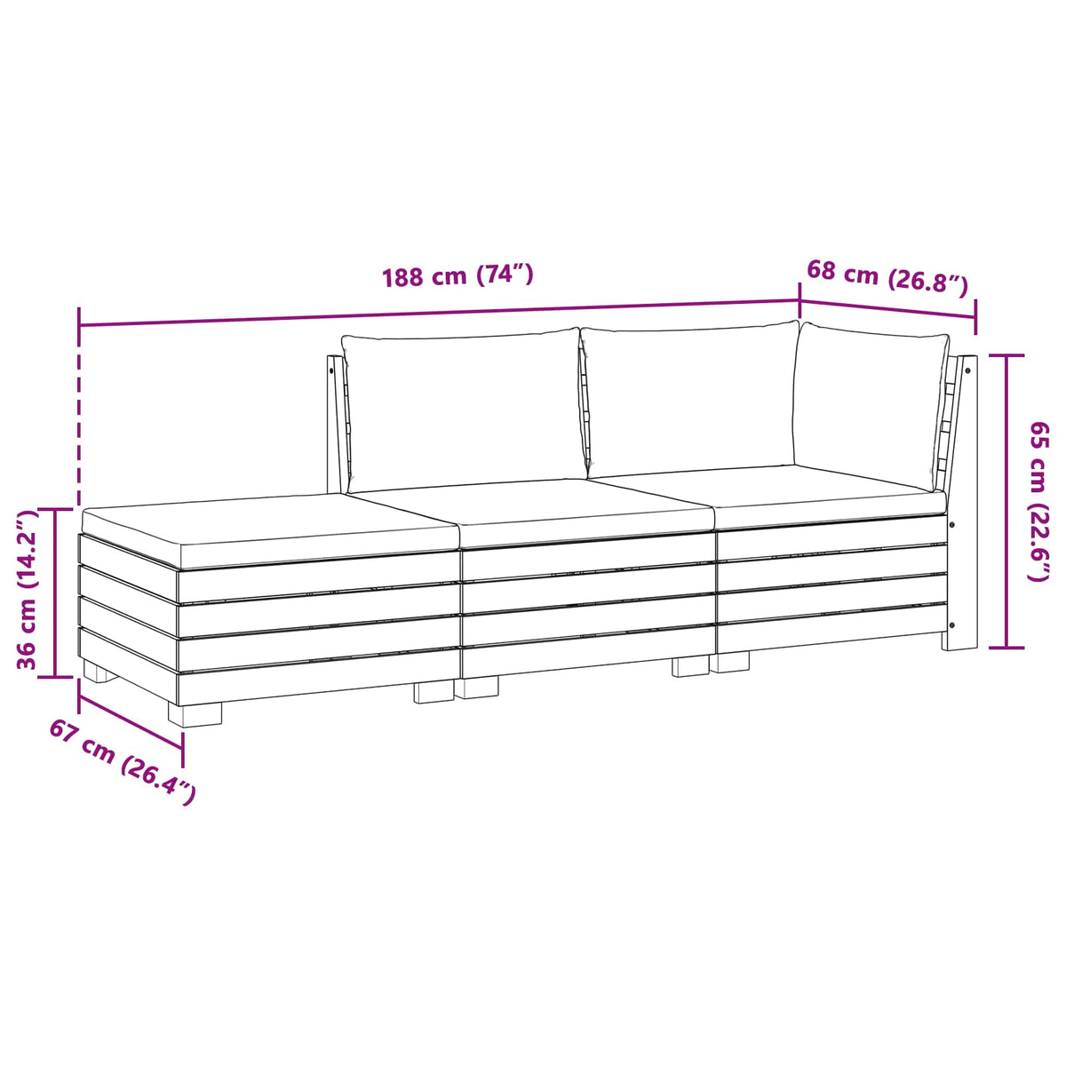 Outdoor-Sofagarnitur mit Kissen 3 Stück Braun Massivholz Akazie