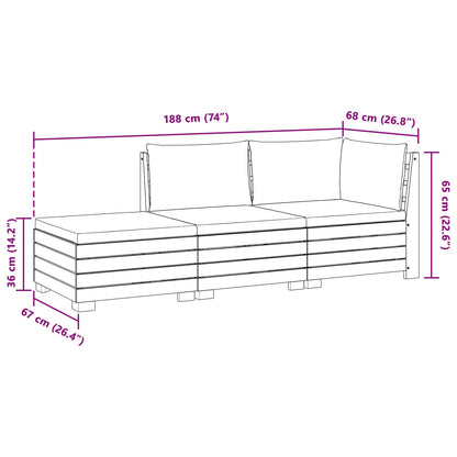 Outdoor-Sofagarnitur mit Kissen 3 Stück Braun Massivholz Akazie
