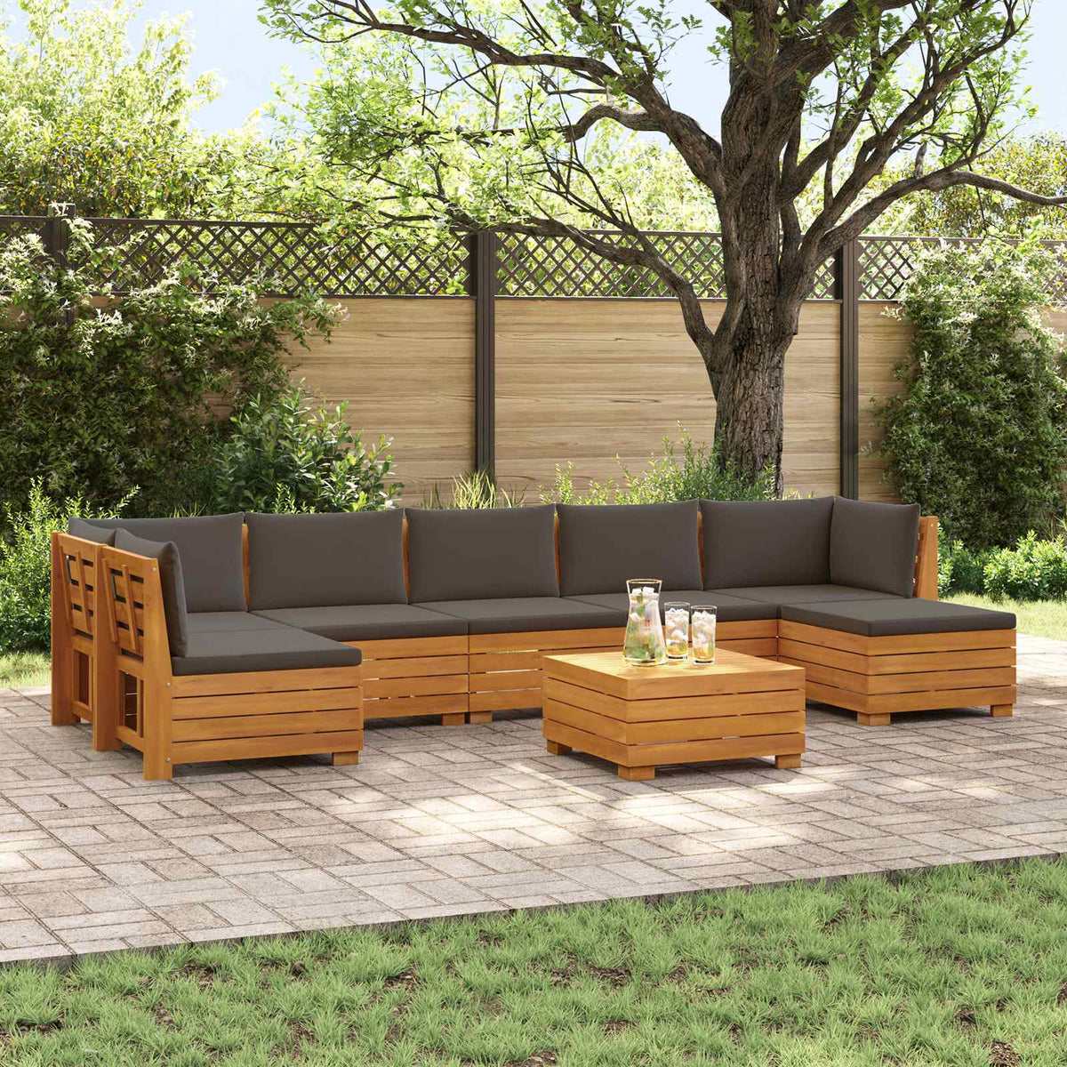 Outdoor-Sofagarnitur mit Kissen 8 Stück Braun Massivholz Akazie