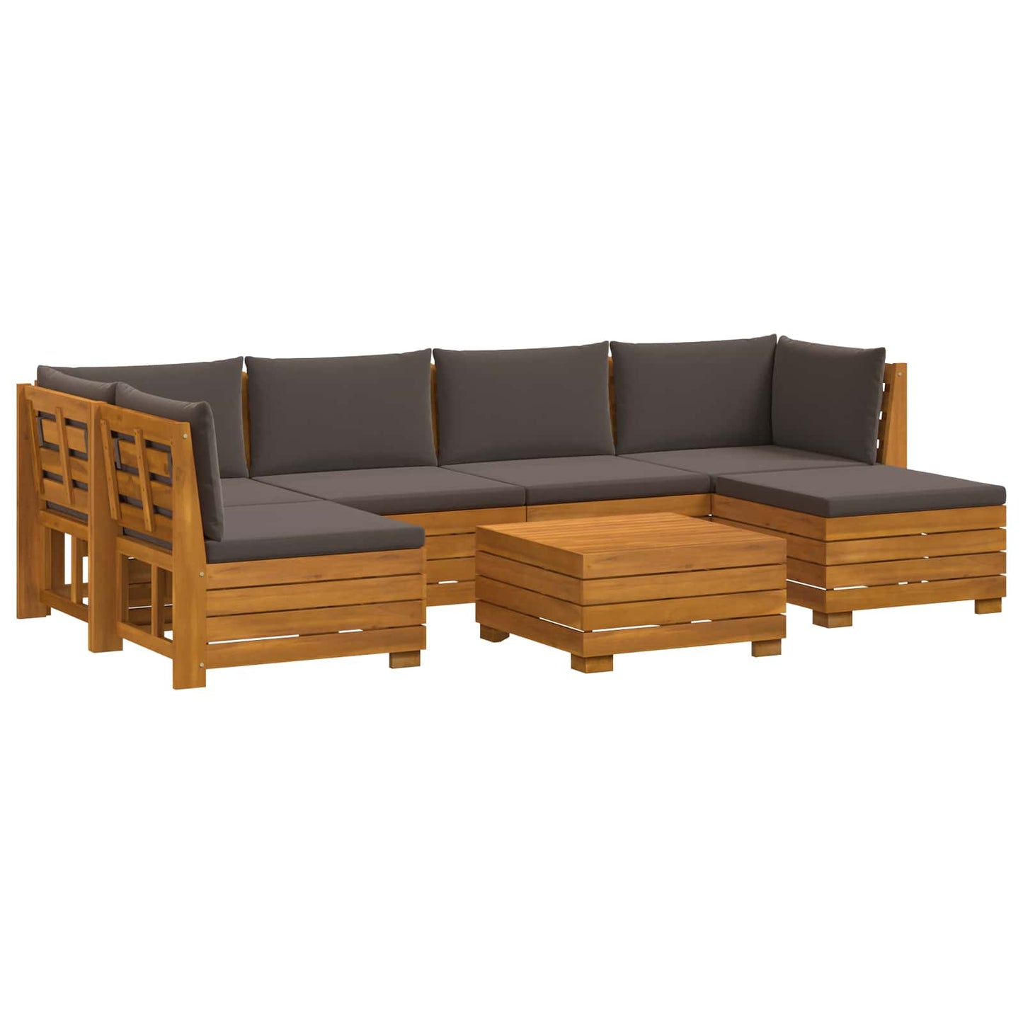 Outdoor-Sofagarnitur mit Kissen 7 Stück Braun Massivholz Akazie