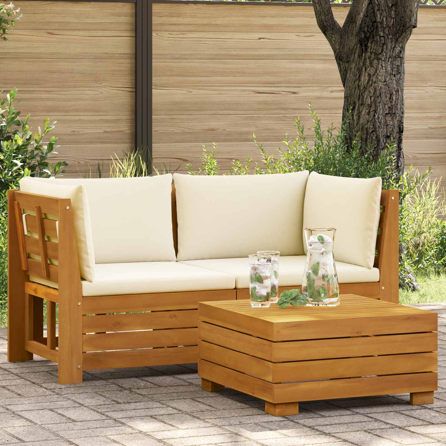 Garten-Lounge-Set mit Kissen 2 Stück Braun Massivholz Akazie