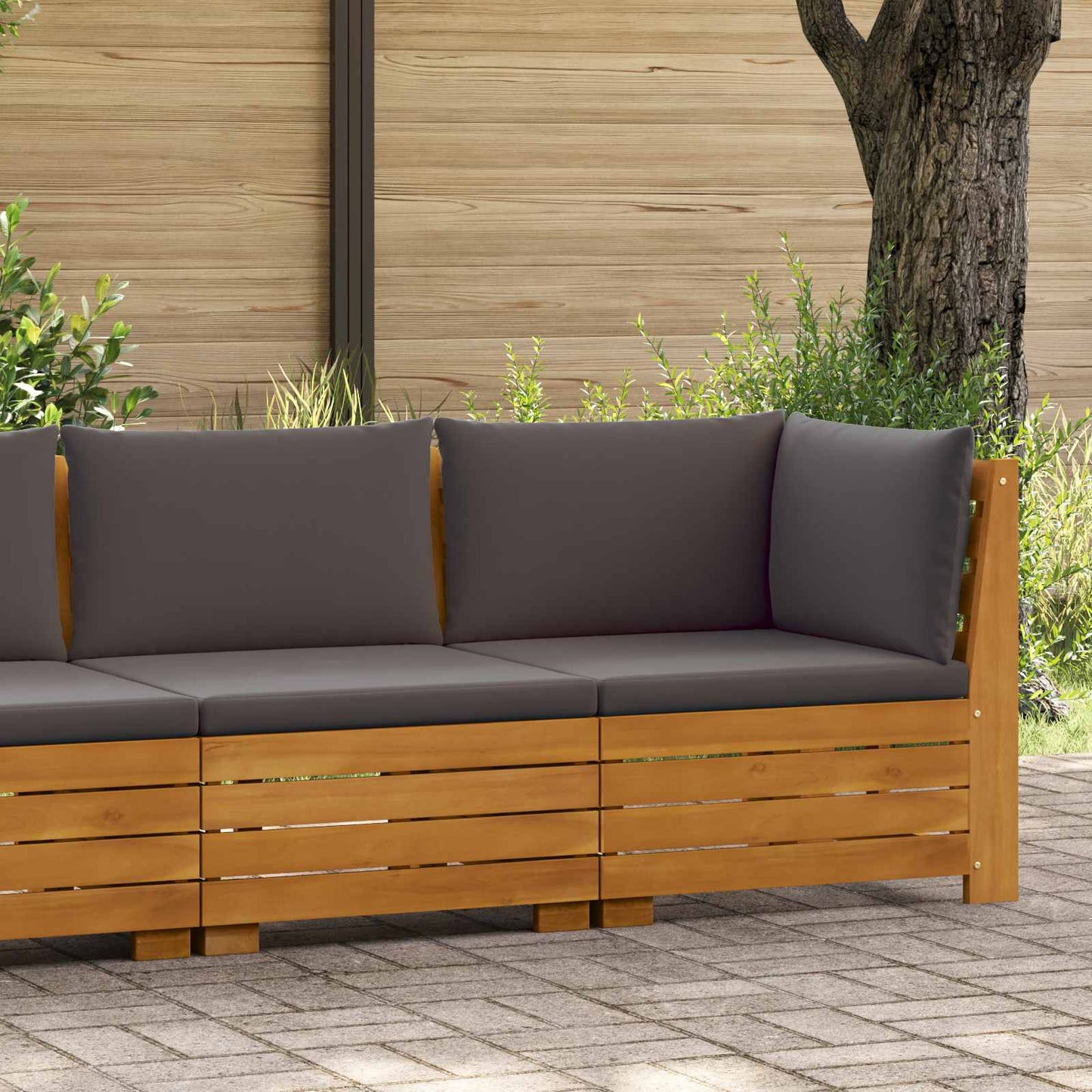 Garten-Lounge-Set mit Kissen 2 Stück Braun Massivholz Akazie