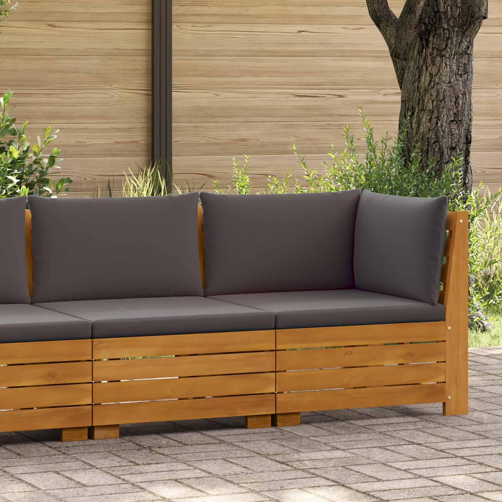Garten-Lounge-Set mit Kissen 2 Stück Braun Massivholz Akazie