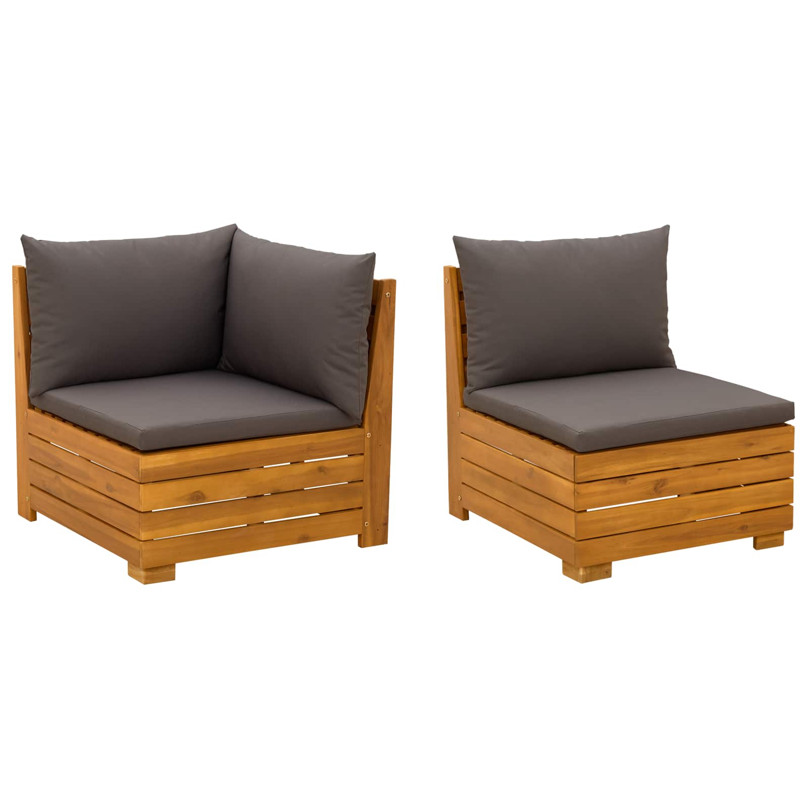 Garten-Lounge-Set mit Kissen 2 Stück Braun Massivholz Akazie