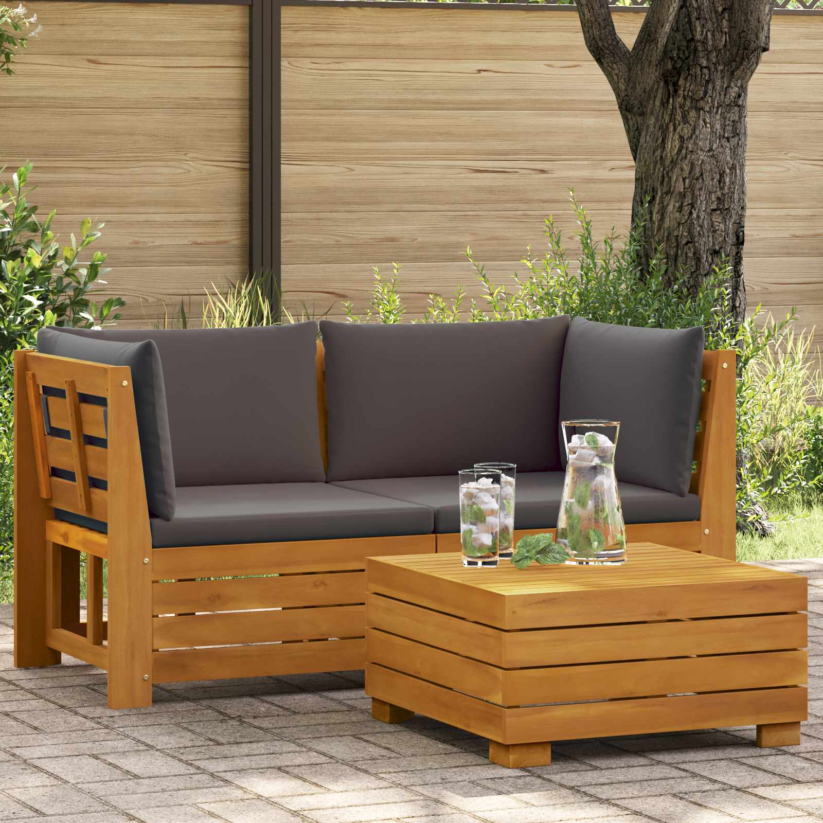 2 Stück Garten-Lounge-Set Massivholz Akazie Braun