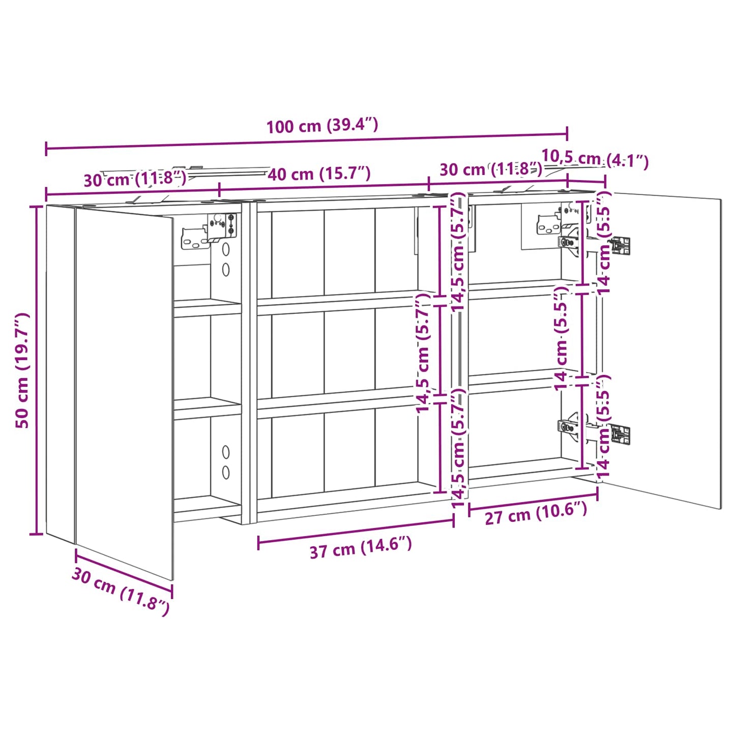 Badezimmerschrank-Set 3 stk. 100 x 10,5 x 50 cm Holzwerkstoff