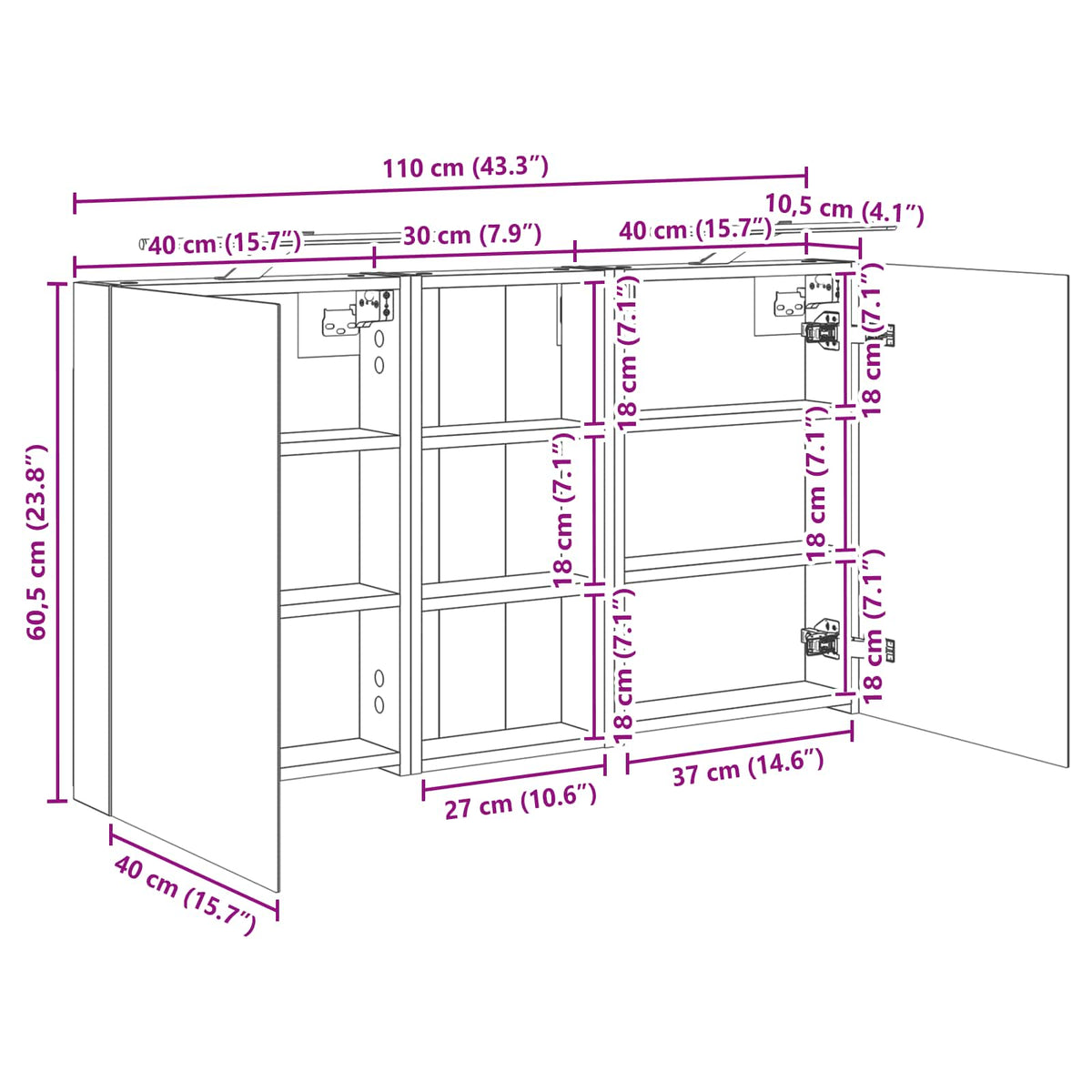 Badezimmerschrank-Set 3 stk. 110 x 10,5 x 60,5 cm Holzwerkstoff