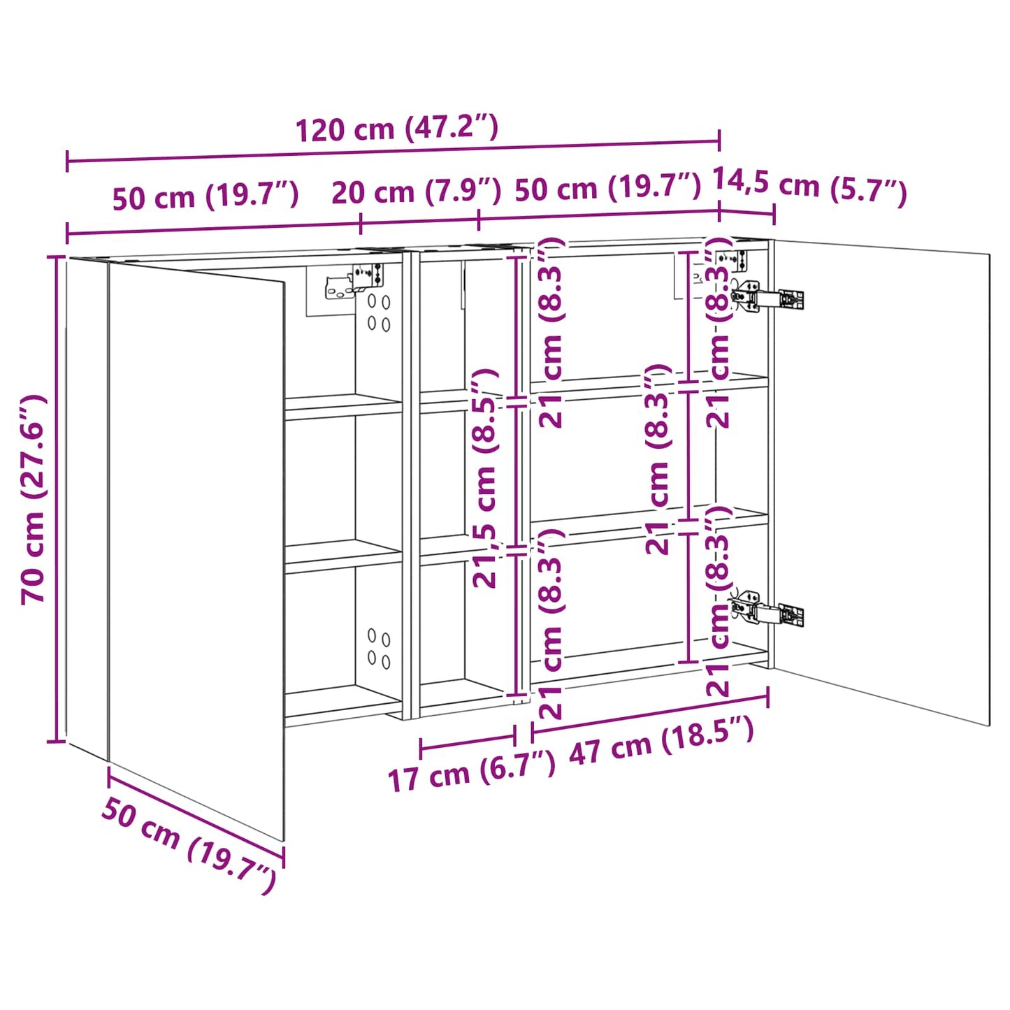 Badezimmerschrank-Set 3 stk. 120 x 14,5 x 70 cm Holzwerkstoff