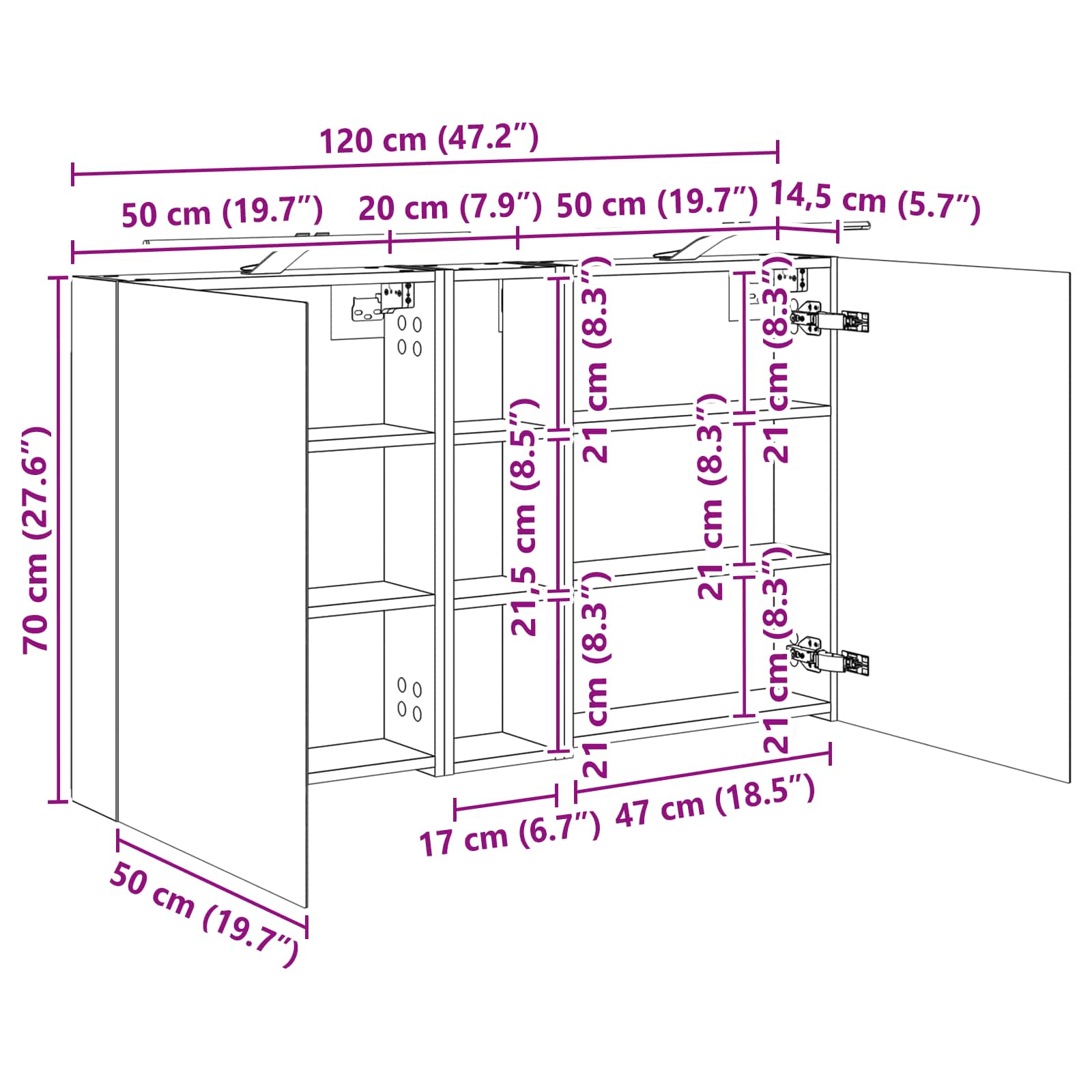 Badezimmerschrank-Set 3 stk. 120 x 14,5 x 70 cm Holzwerkstoff