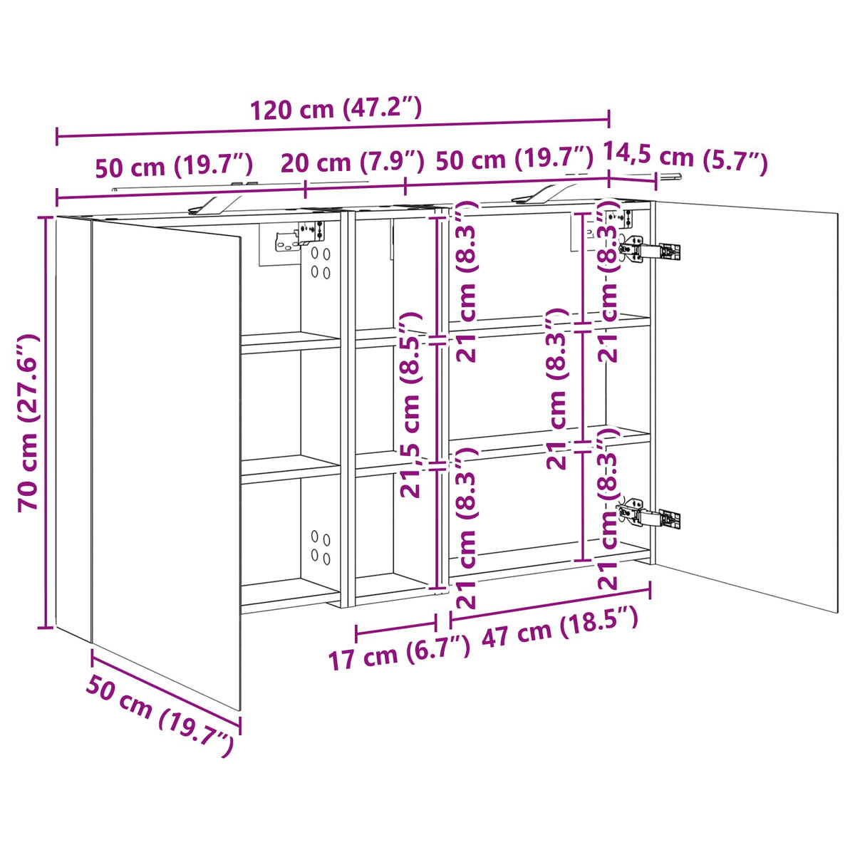 Badezimmerschrank-Set 3 stk. 120 x 14,5 x 70 cm Holzwerkstoff
