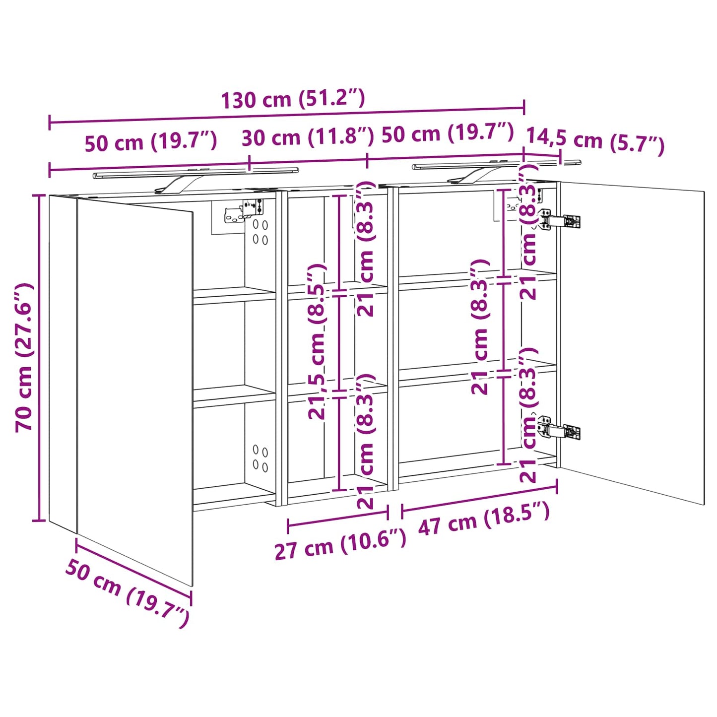 Badezimmerschrank-Set 3 stk. 130 x 14,5 x 70 cm Holzwerkstoff