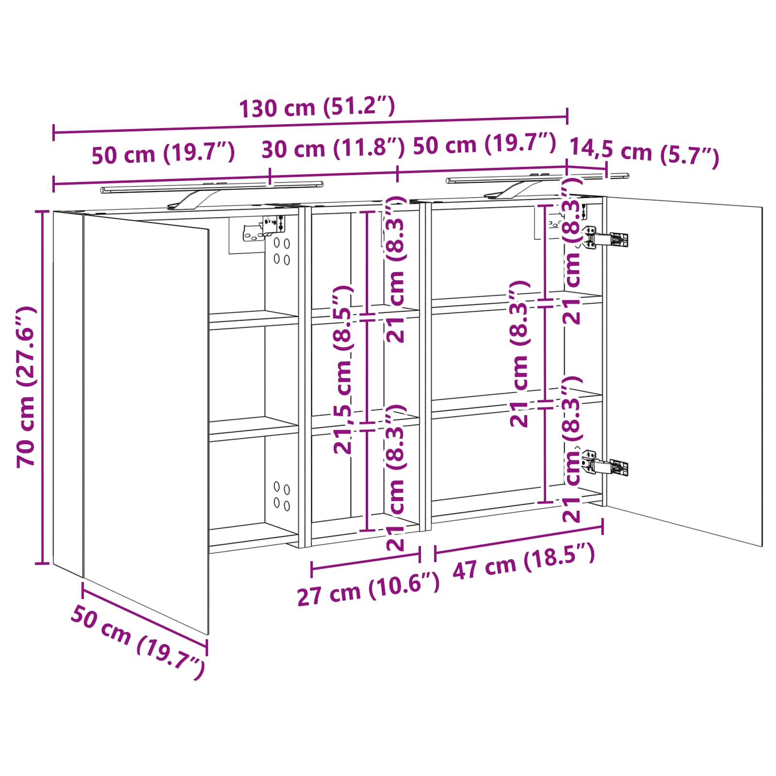 Badezimmerschrank-Set 3 stk. 130 x 14,5 x 70 cm Holzwerkstoff
