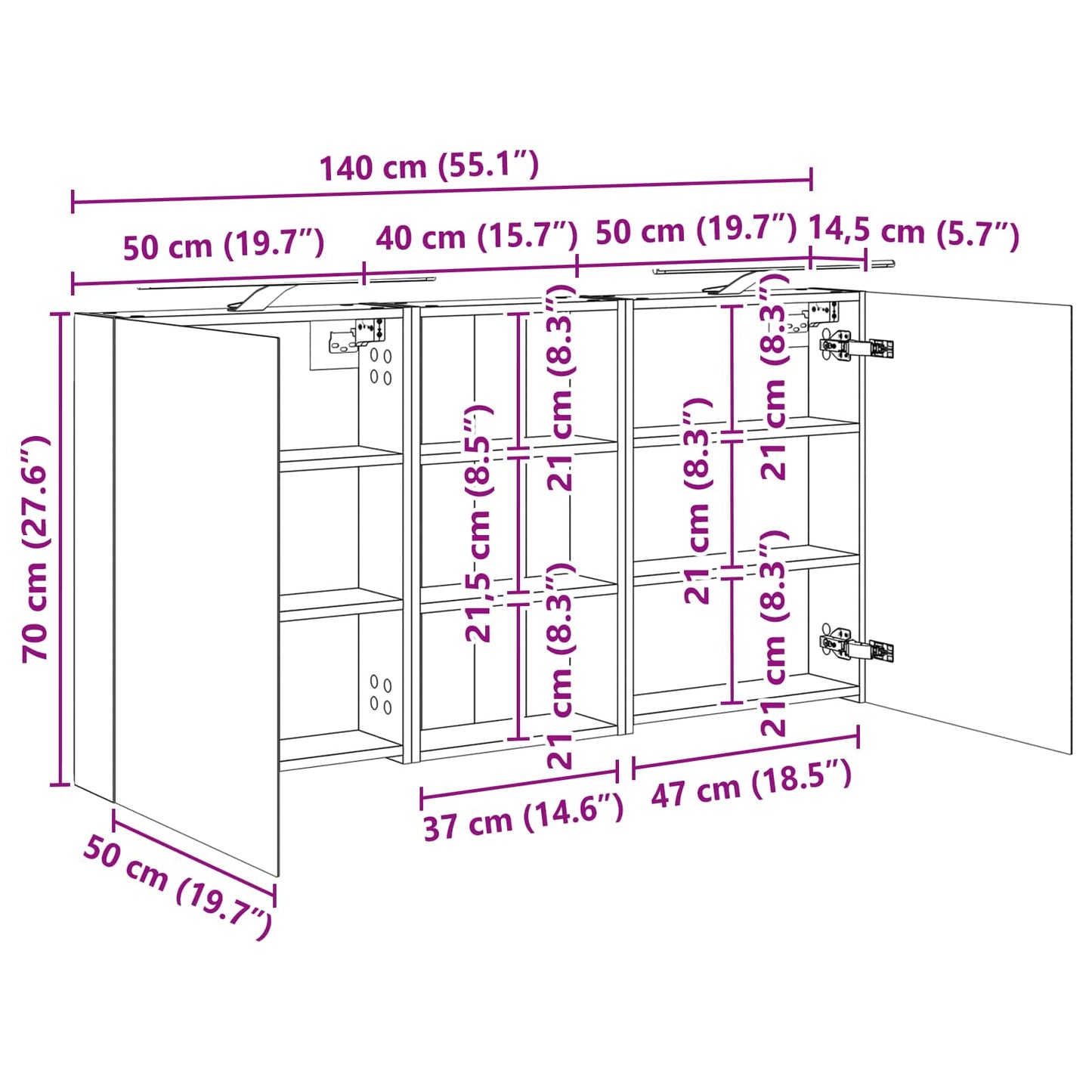 Badezimmerschrank-Set 3 stk. 140 x 14,5 x 70 cm Holzwerkstoff