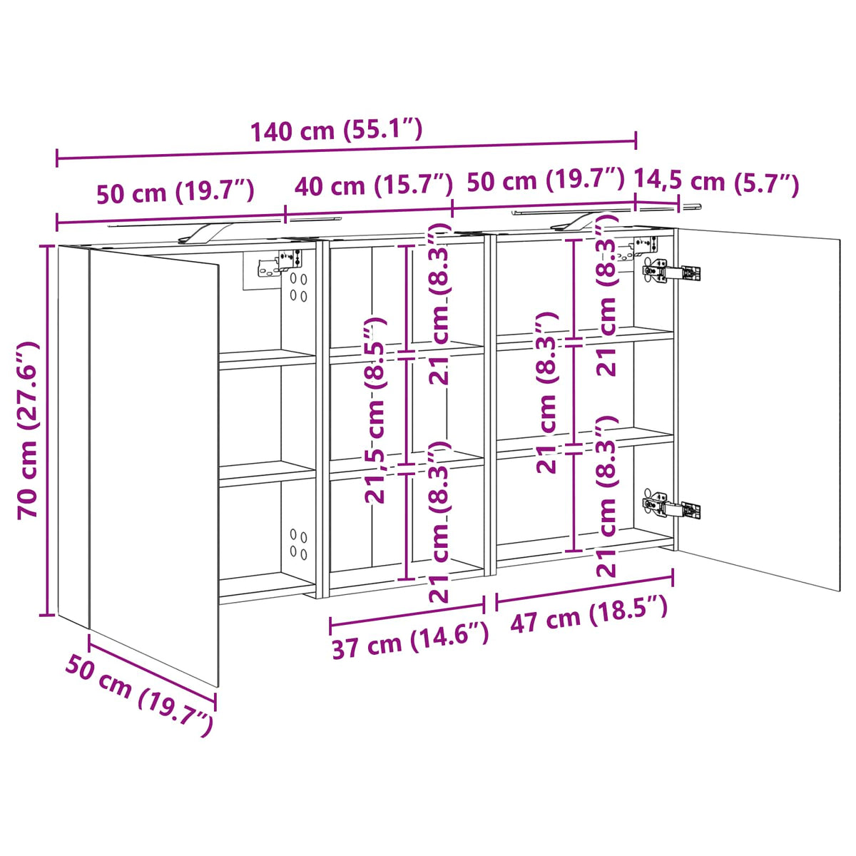 Badezimmerschrank-Set 3 stk. 140 x 14,5 x 70 cm Holzwerkstoff