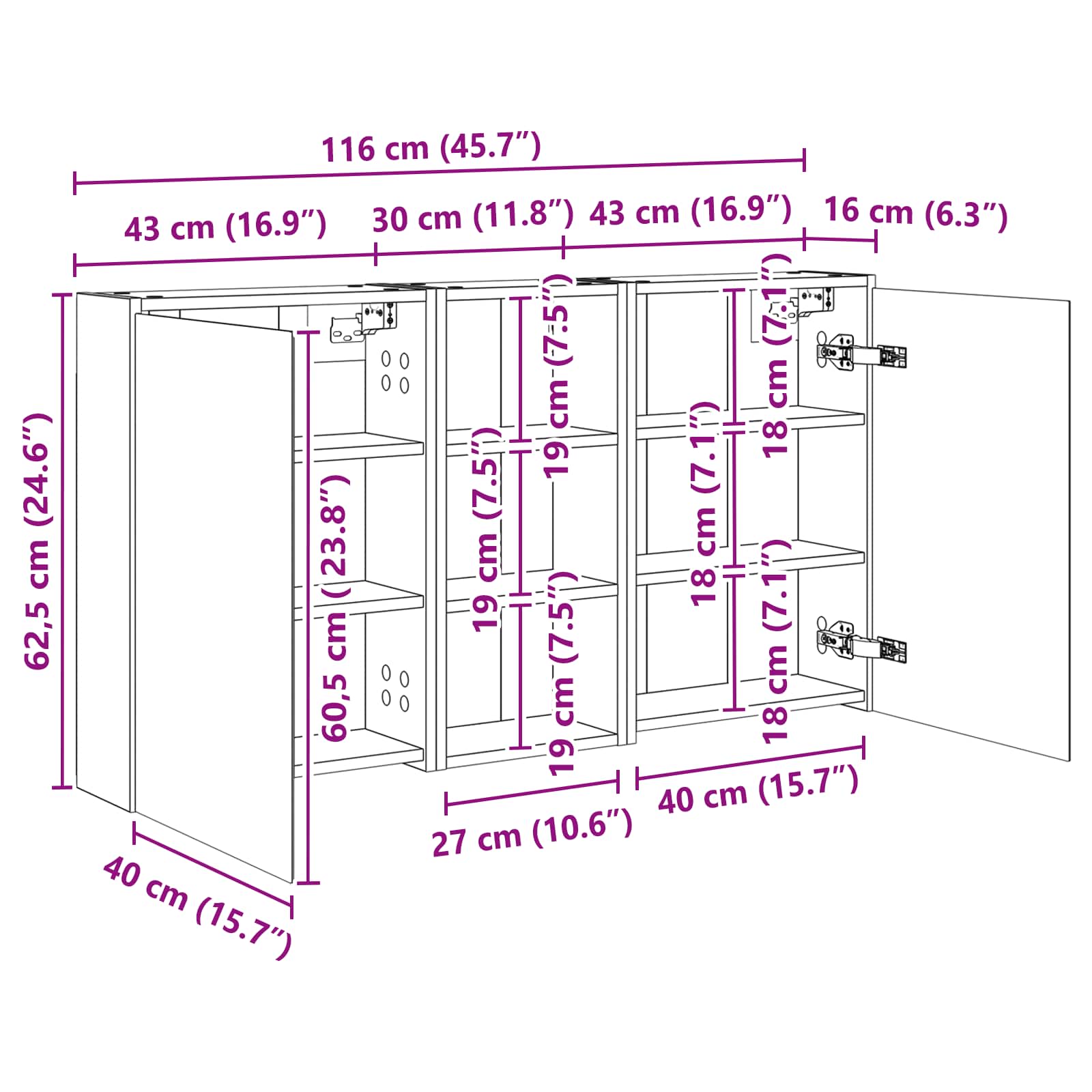 Badezimmerschrank-Set 3 Stk. 116 x 16 x 62,5 cm Holzwerkstoff
