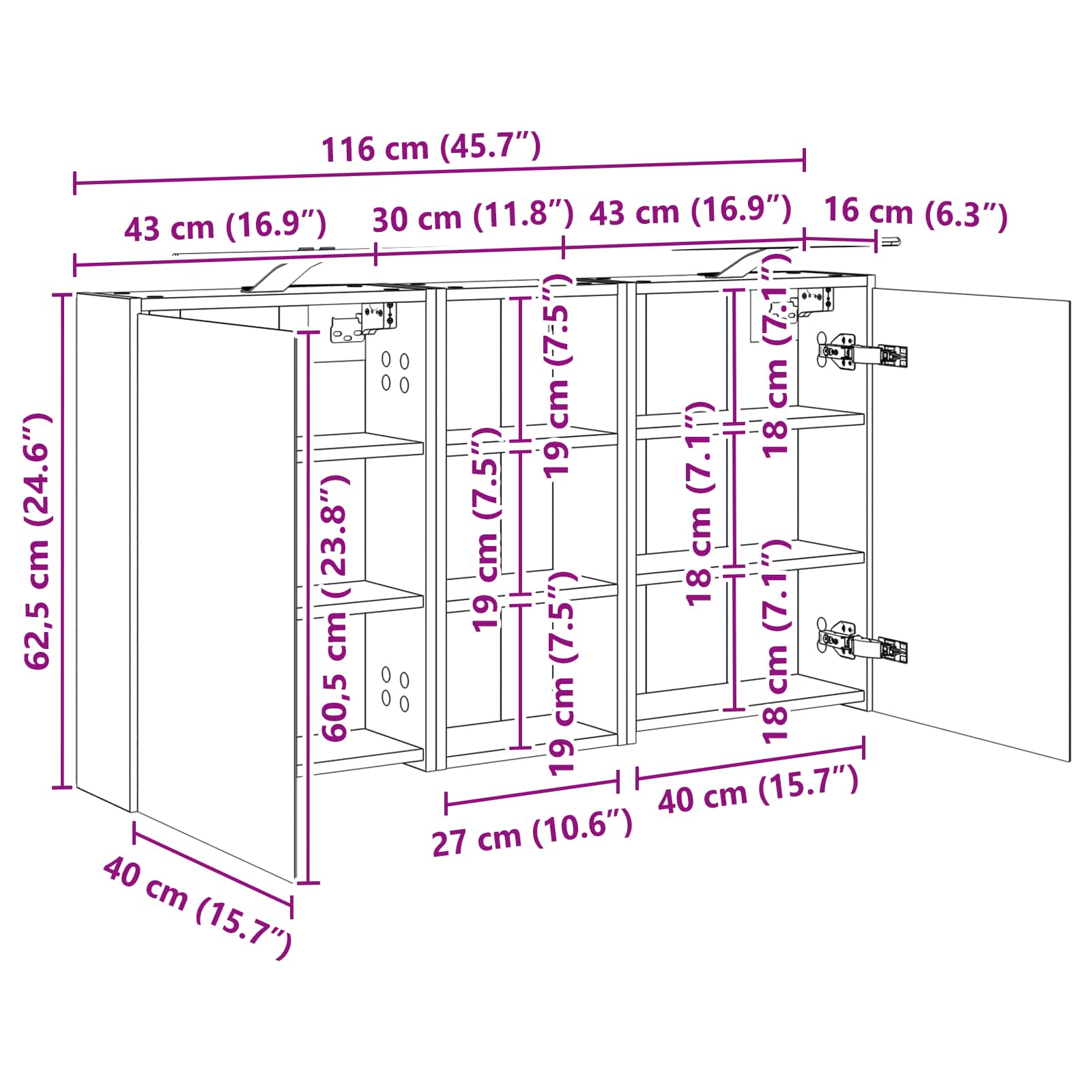 Badezimmerschrank-Set 3 Stk. 116 x 16 x 62,5 cm Holzwerkstoff