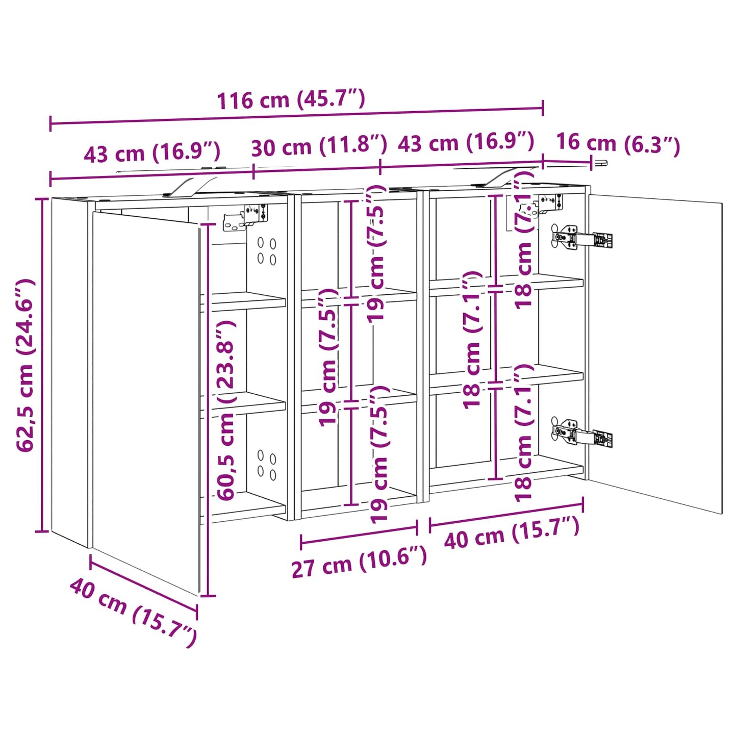 Badezimmerschrank-Set 3 Stk. 116 x 16 x 62,5 cm Holzwerkstoff