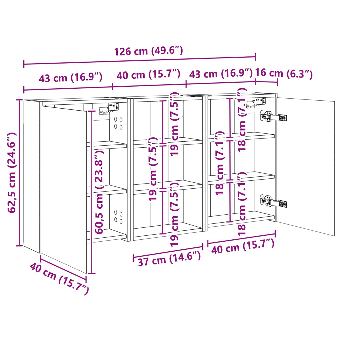 Badezimmerschrank-Set 3 stk. 126 x 16 x 62,5 cm Holzwerkstoff