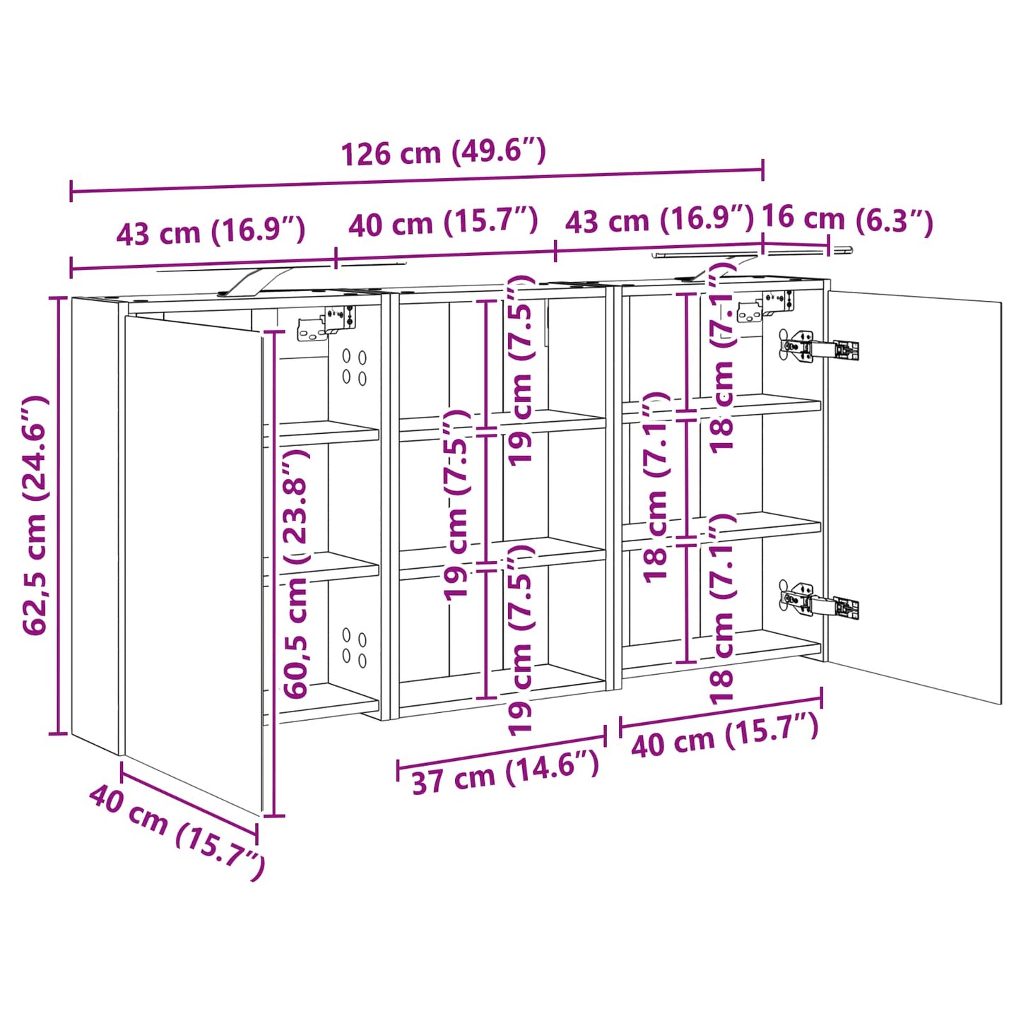 Badezimmerschrank-Set 3 Stk. 126 x 16 x 62,5 cm Holzwerkstoff