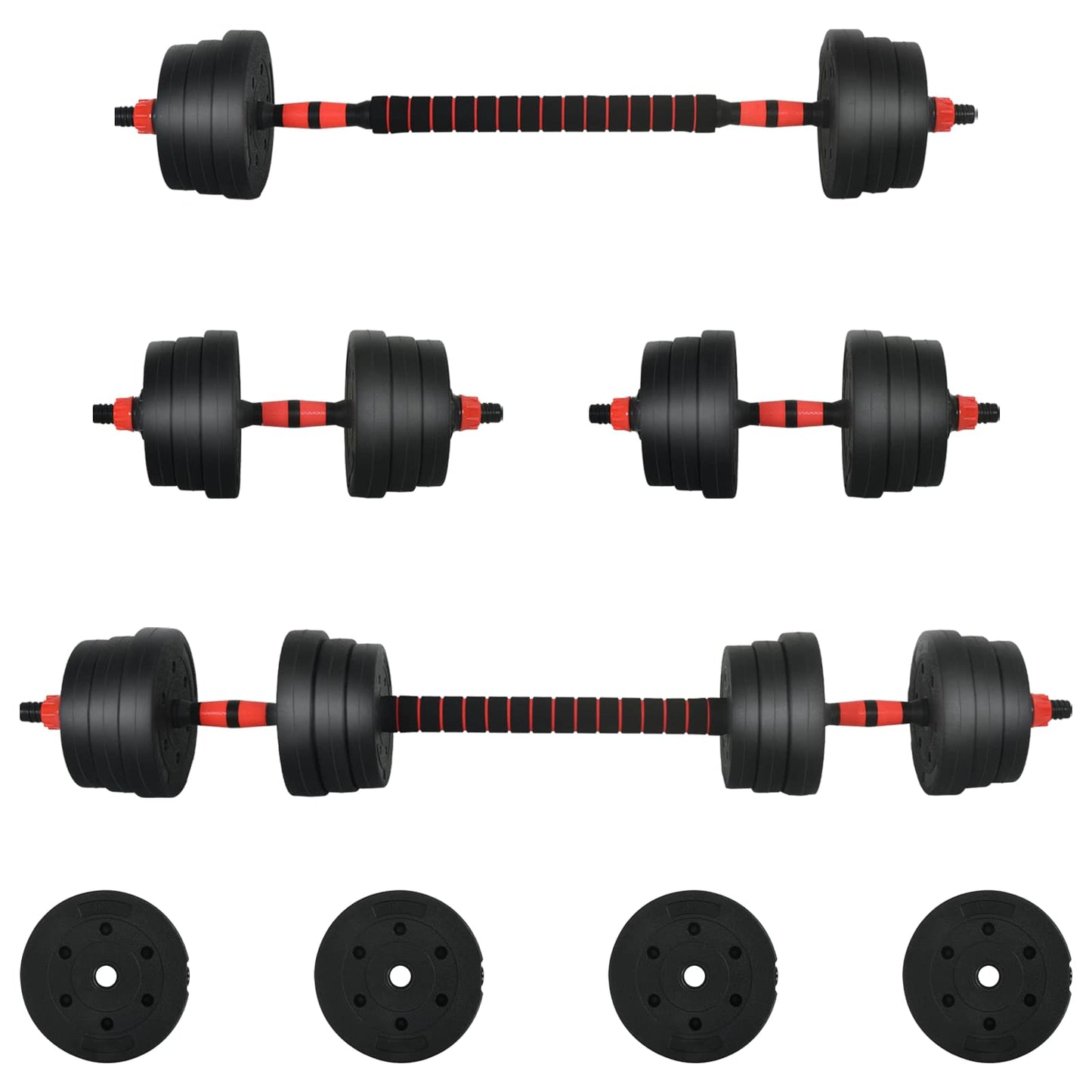 2-in-1 Hantelset 30kg Schwarz und Rot