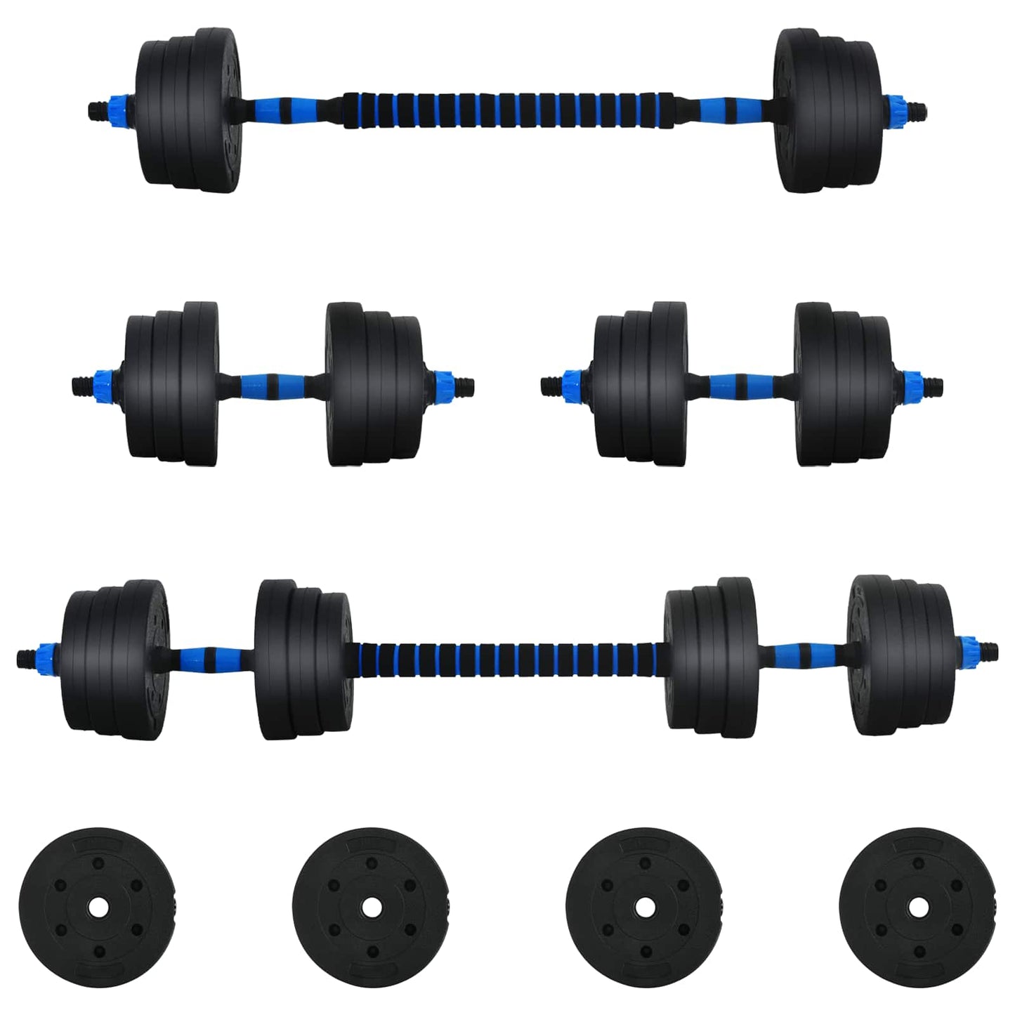 2-in-1 Hantelset 30kg Schwarz und Blau