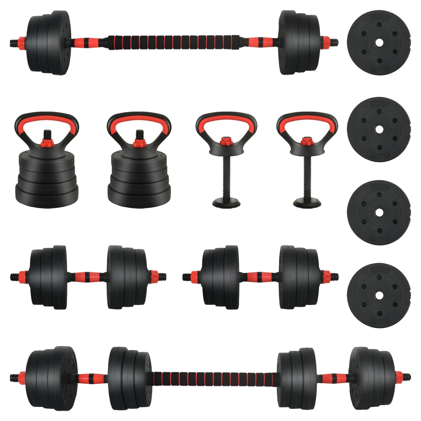 4-in-1 Hantelset 30kg Schwarz und Rot