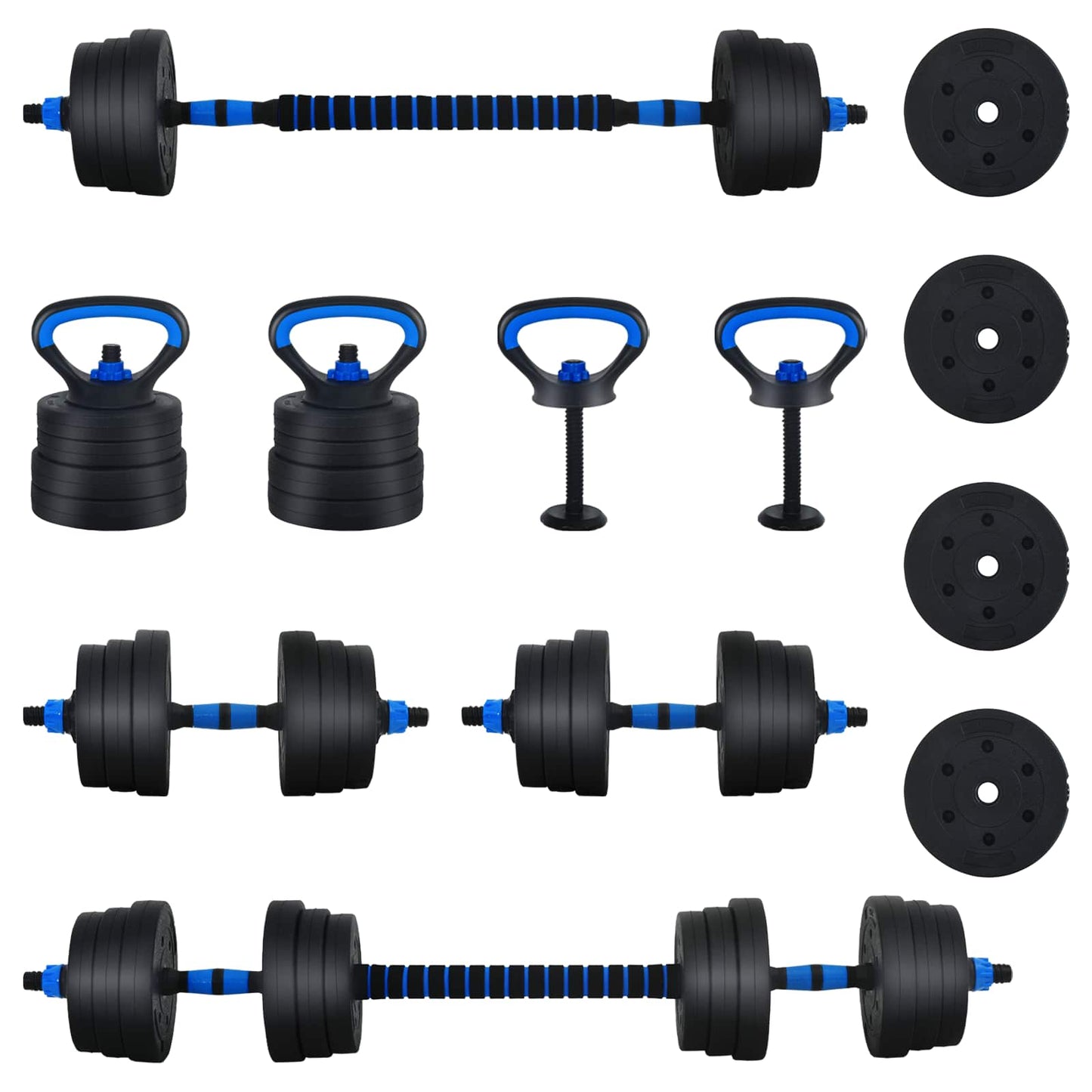 4-in-1 Hantelset 30kg Schwarz und Blau
