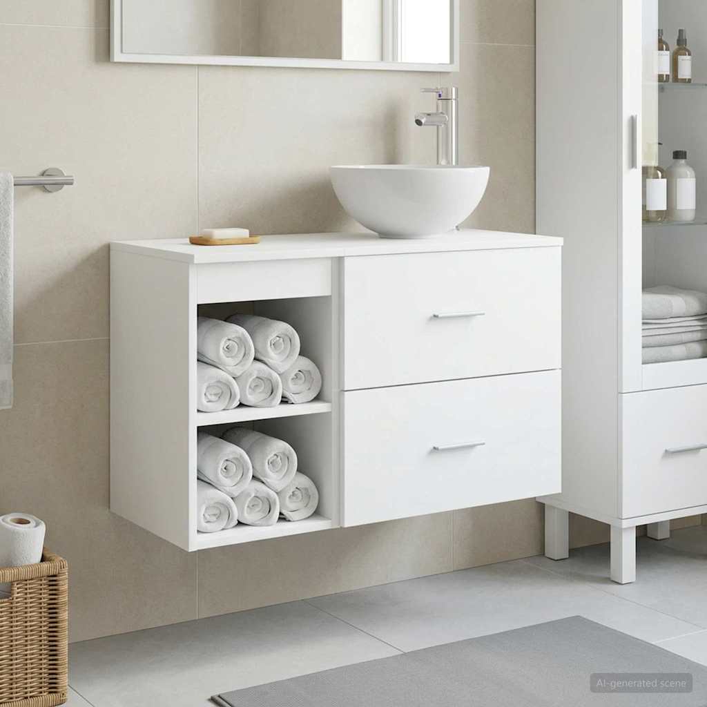 Badezimmermöbel-Set 2 stk. Weiß Holzwerkstoff