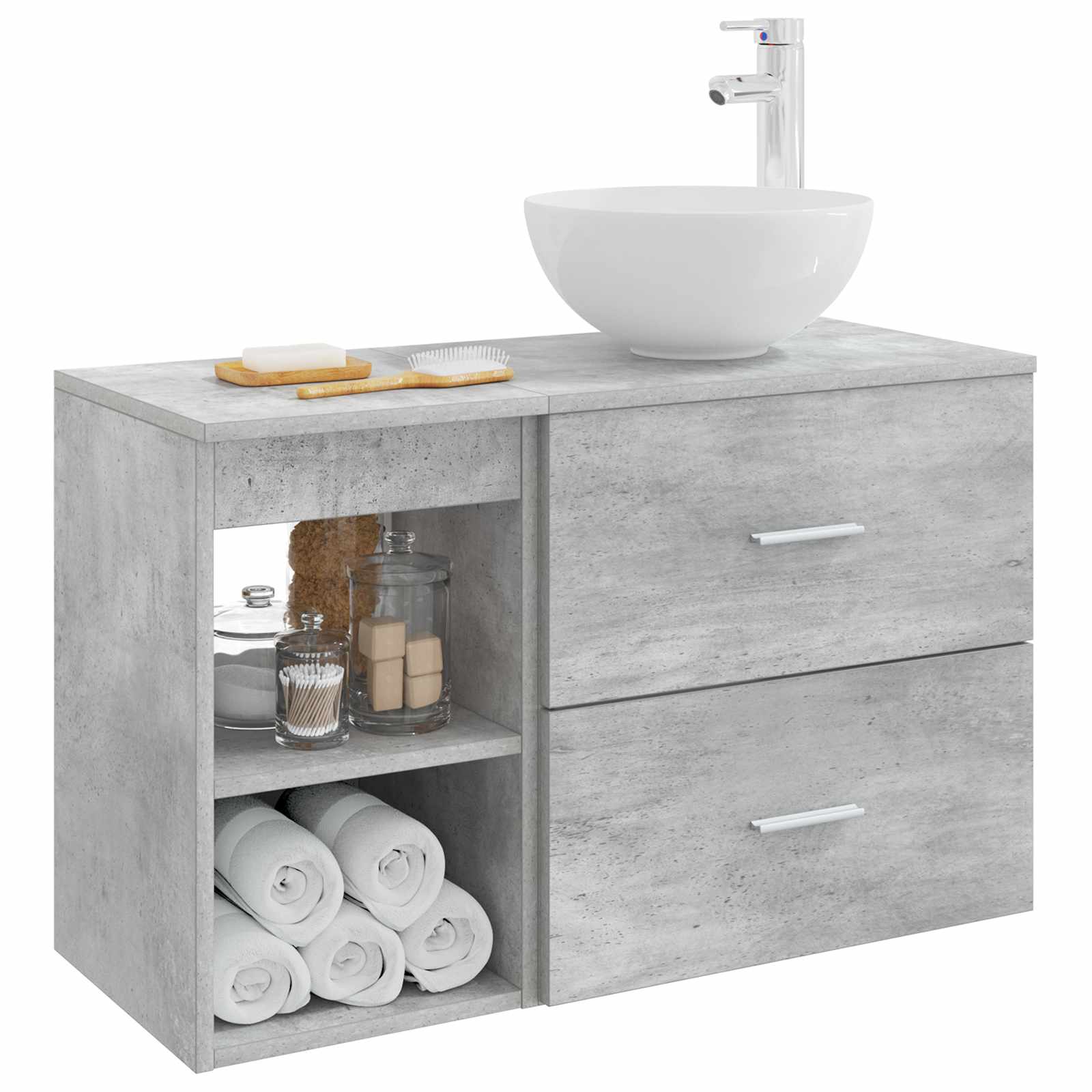 Badezimmermöbel-Set 2 stk. Betongrau Holzwerkstoff