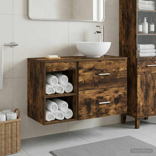 Badezimmermöbel-Set 2 Stk. Geräucherte Eiche Holzwerkstoff