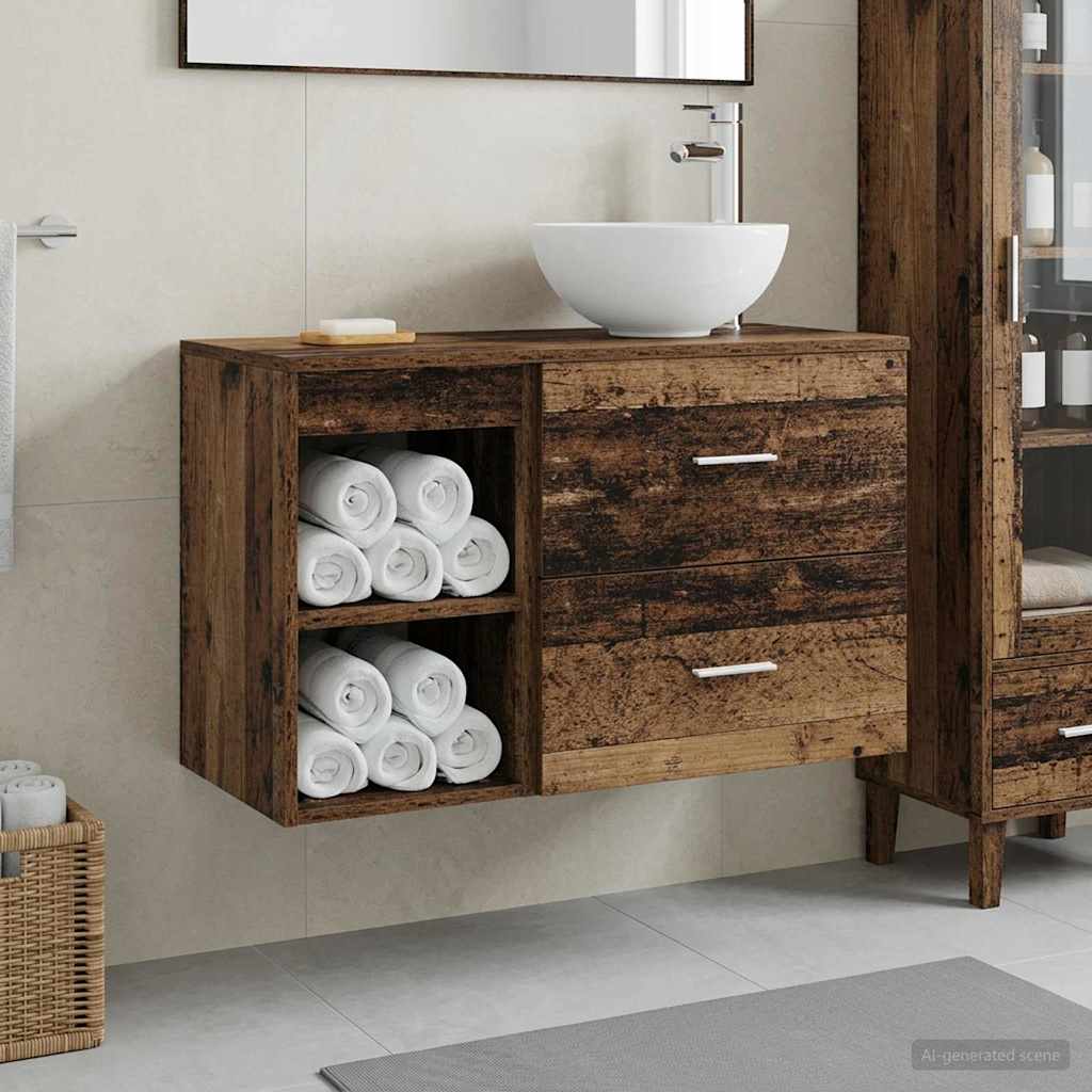 Badezimmermöbel-Set 2 stk. Altholz Holzwerkstoff