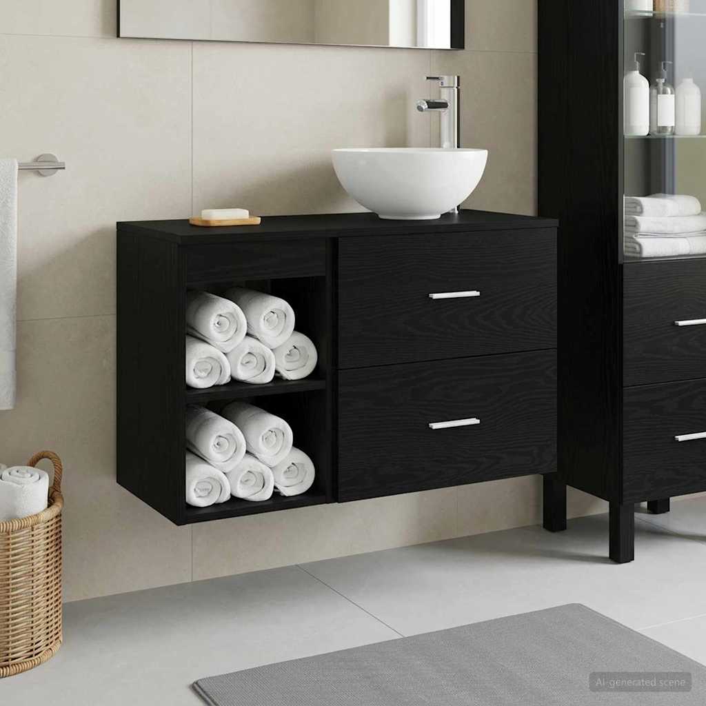 Badezimmermöbel-Set 2 stk. Schwarze Eiche Holzwerkstoff