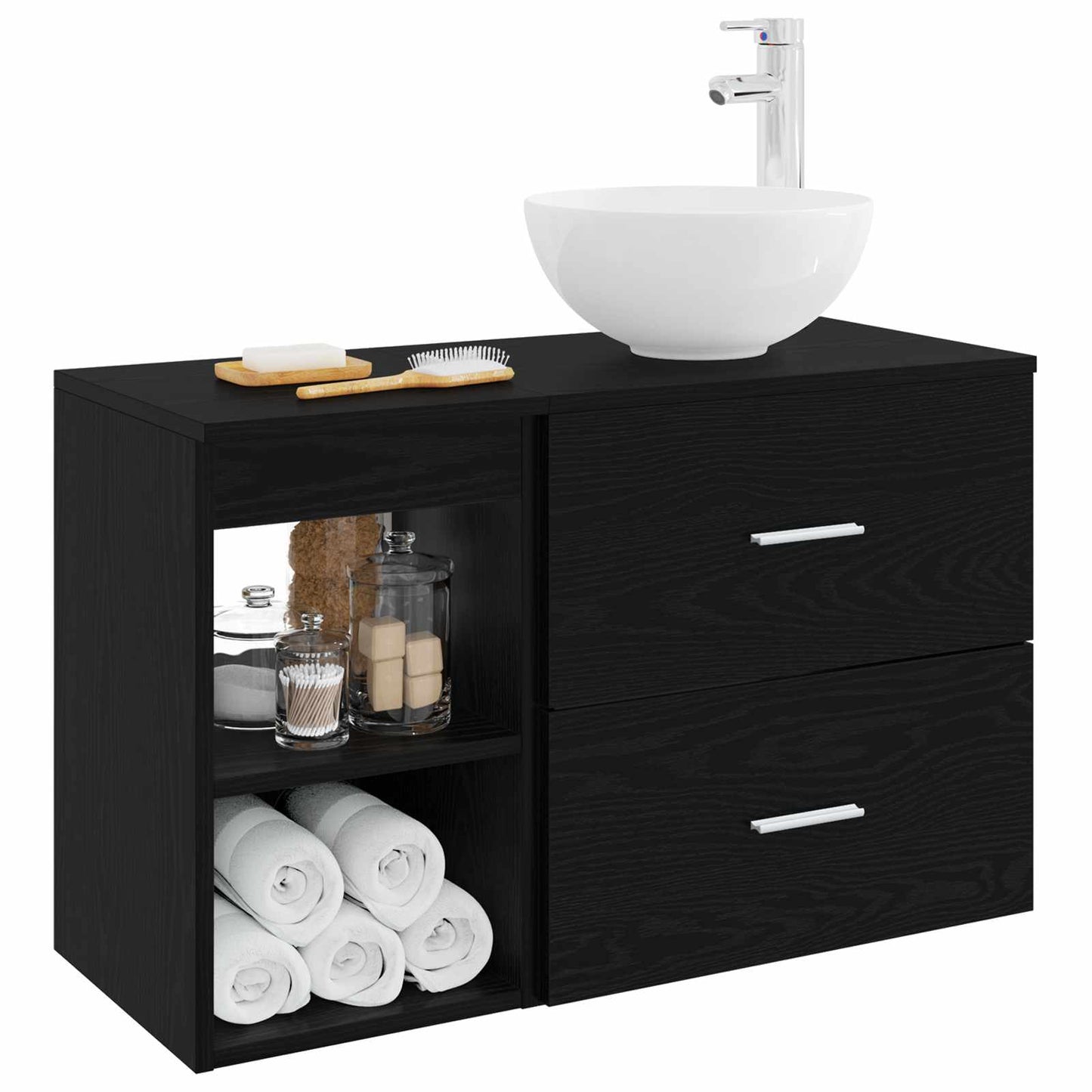 Badezimmermöbel-Set 2 stk. Schwarze Eiche Holzwerkstoff